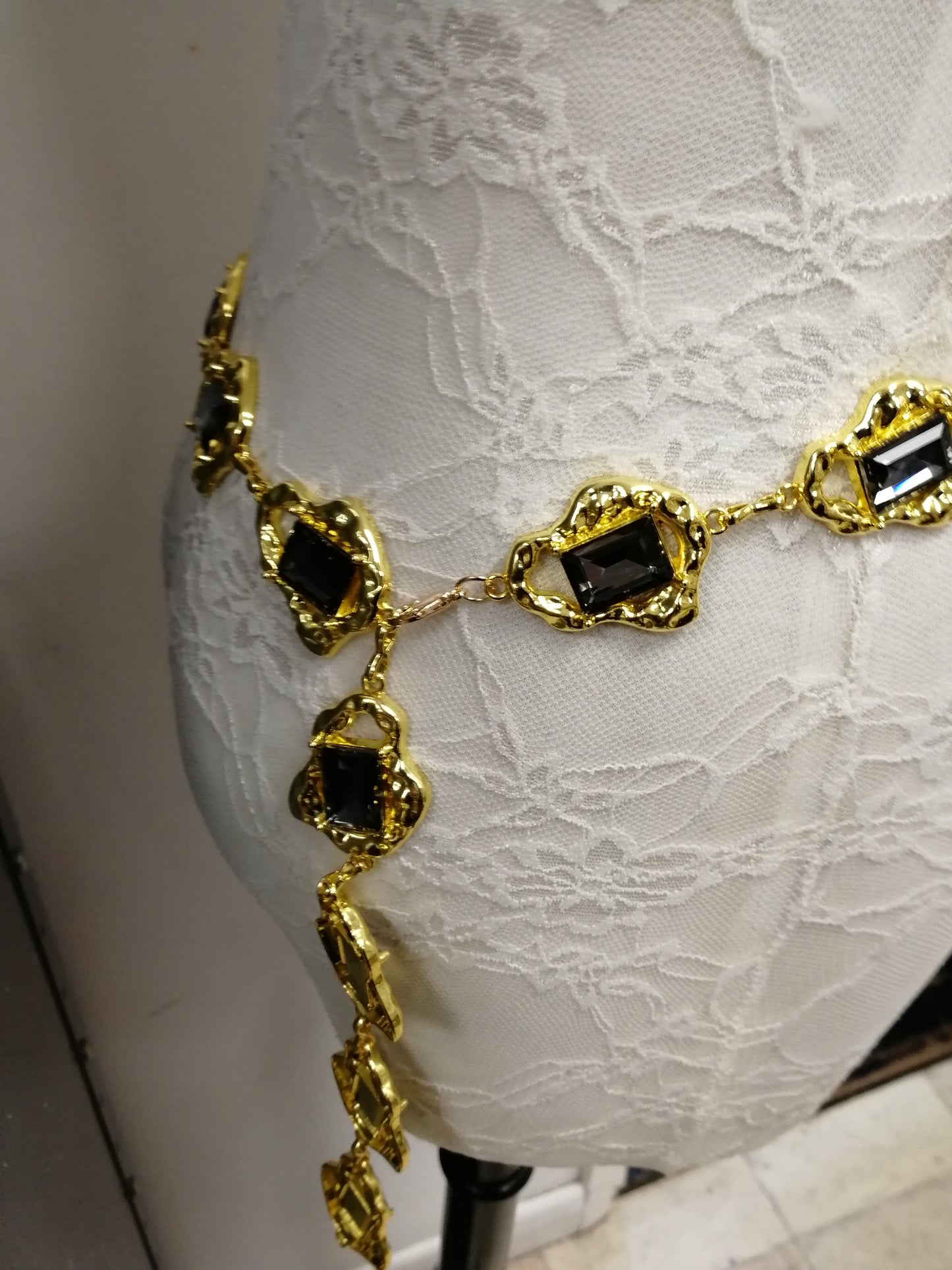 95cm gold and black stone belt, Metal belt