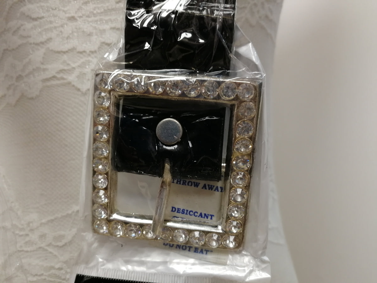 Black Diamante belt, skater belt, shiny belt, patent belt, dress belt, black belt