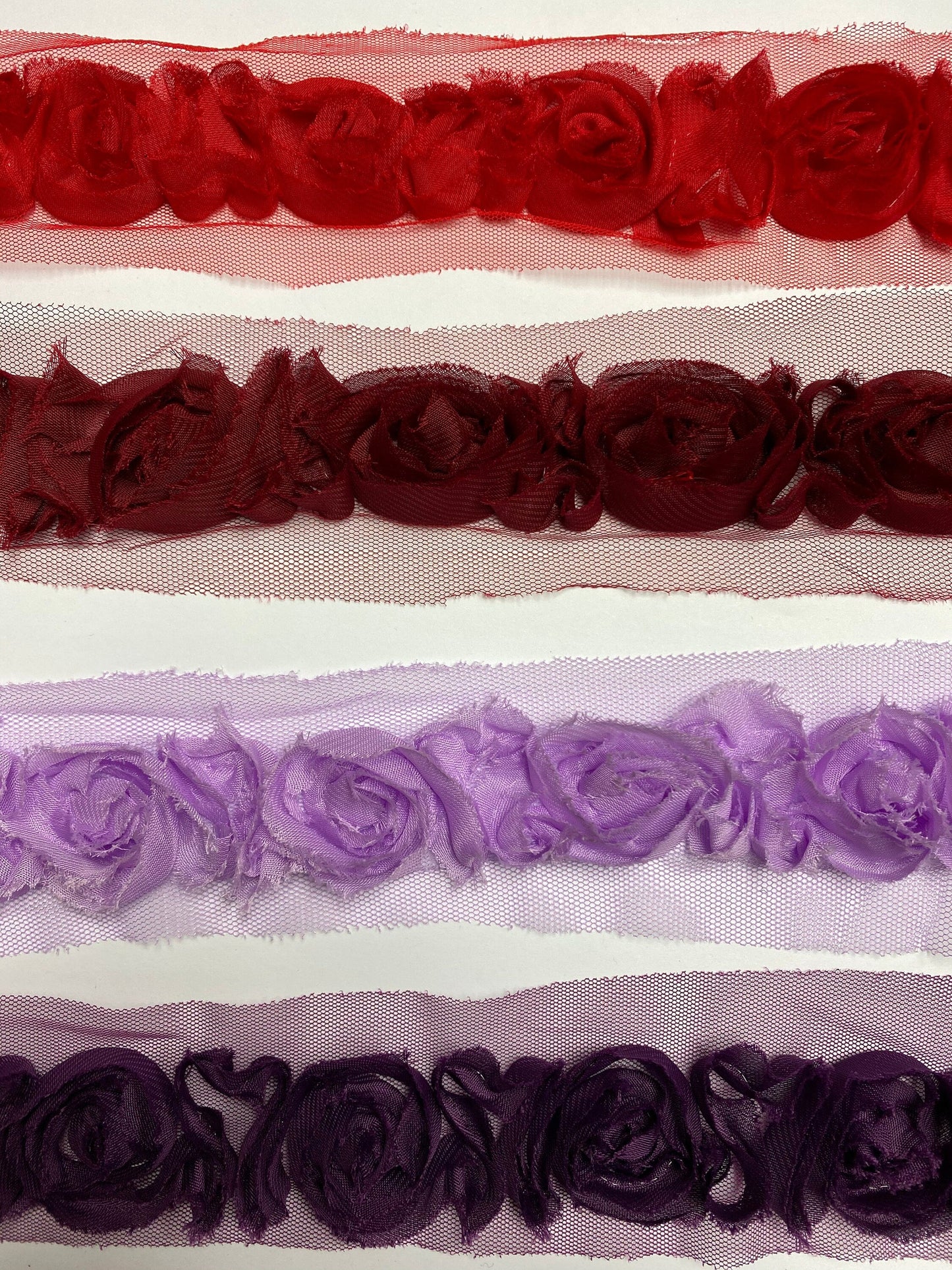 1 mtr, 3D Rose Tape Trim, 10 colours, very soft, rose tape, organza rose tape, floral trim,
