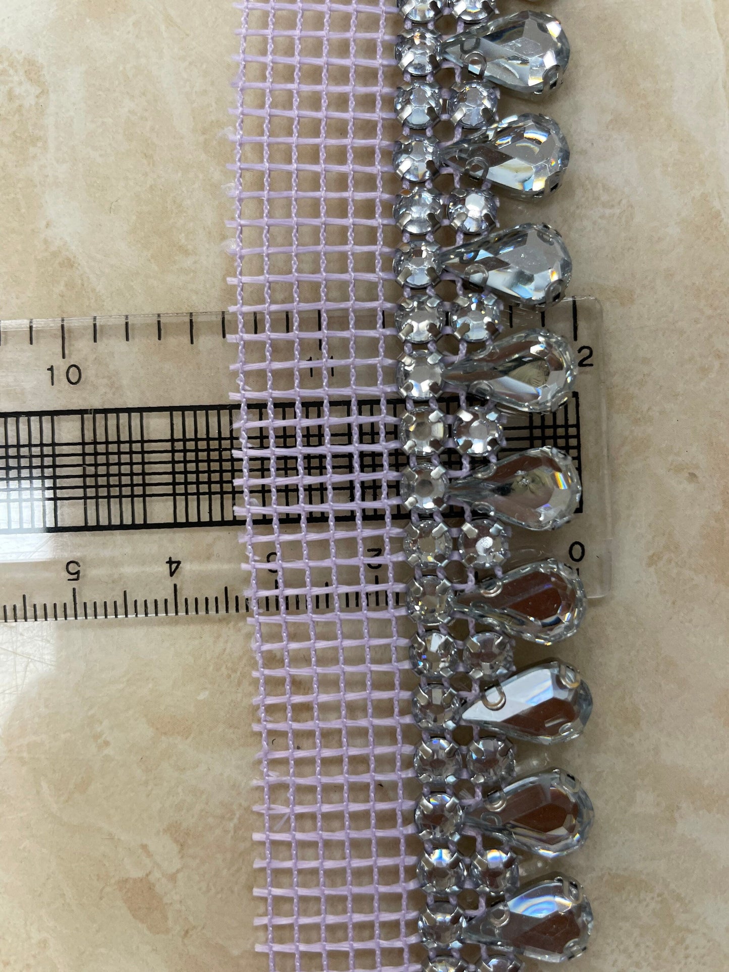 Diamanté teardrop Jewel on mesh, diamanté on mesh, jewel trim, diamanté tape, diamanté jewel