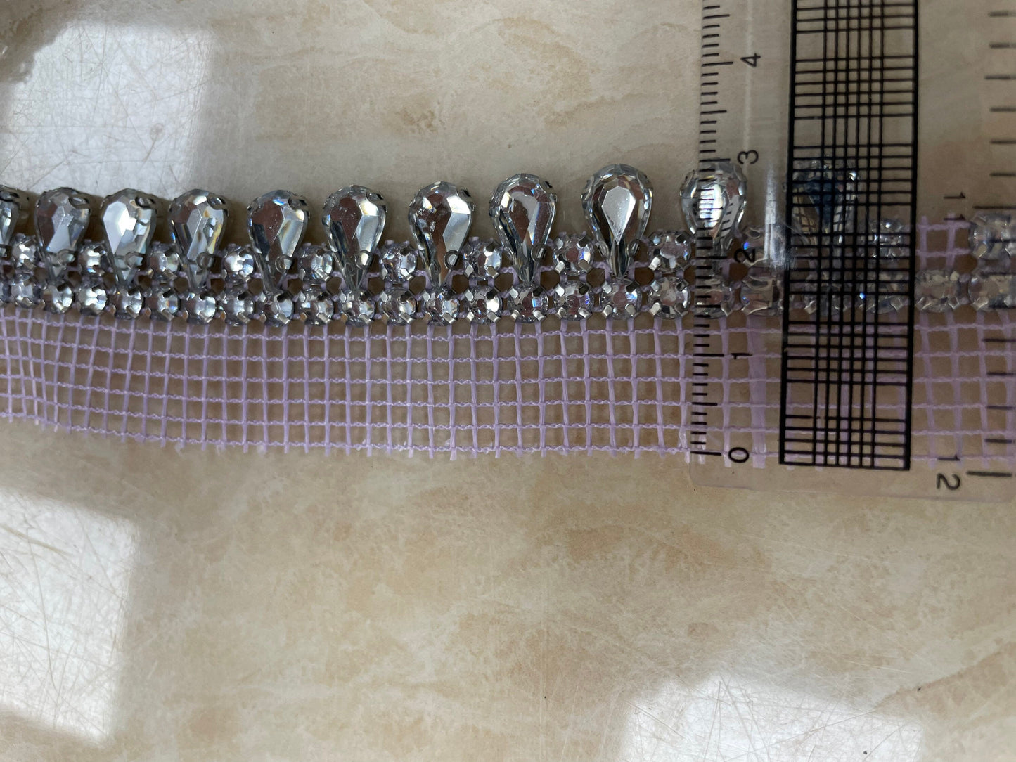 Diamanté teardrop Jewel on mesh, diamanté on mesh, jewel trim, diamanté tape, diamanté jewel