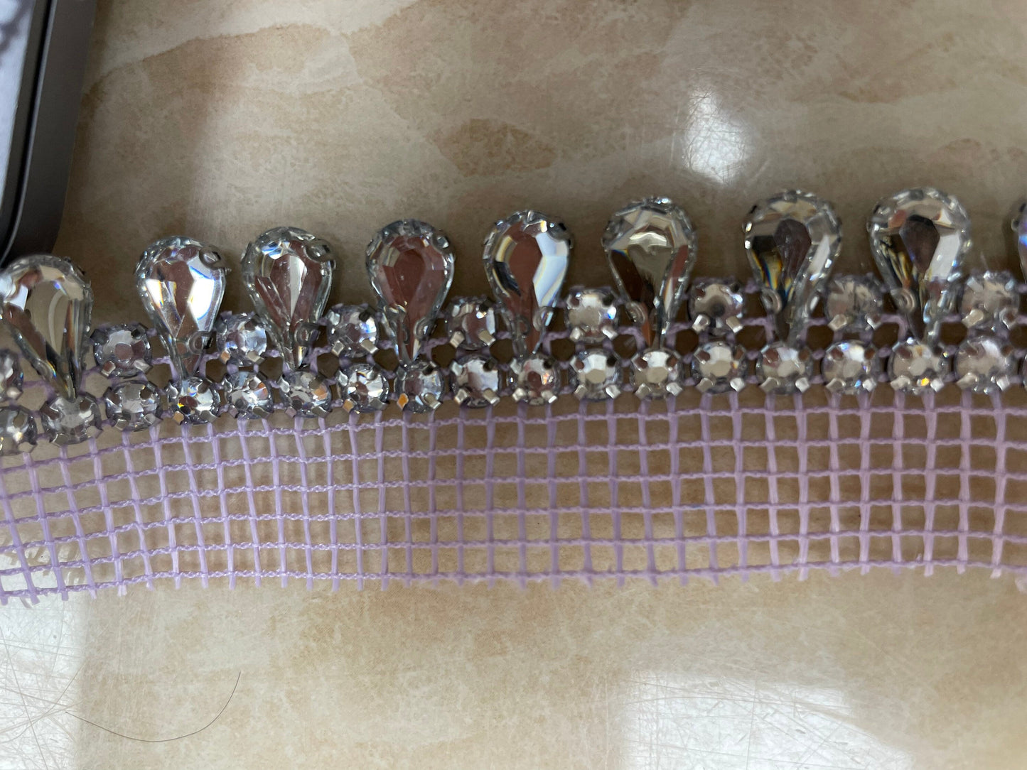 Diamanté teardrop Jewel on mesh, diamanté on mesh, jewel trim, diamanté tape, diamanté jewel