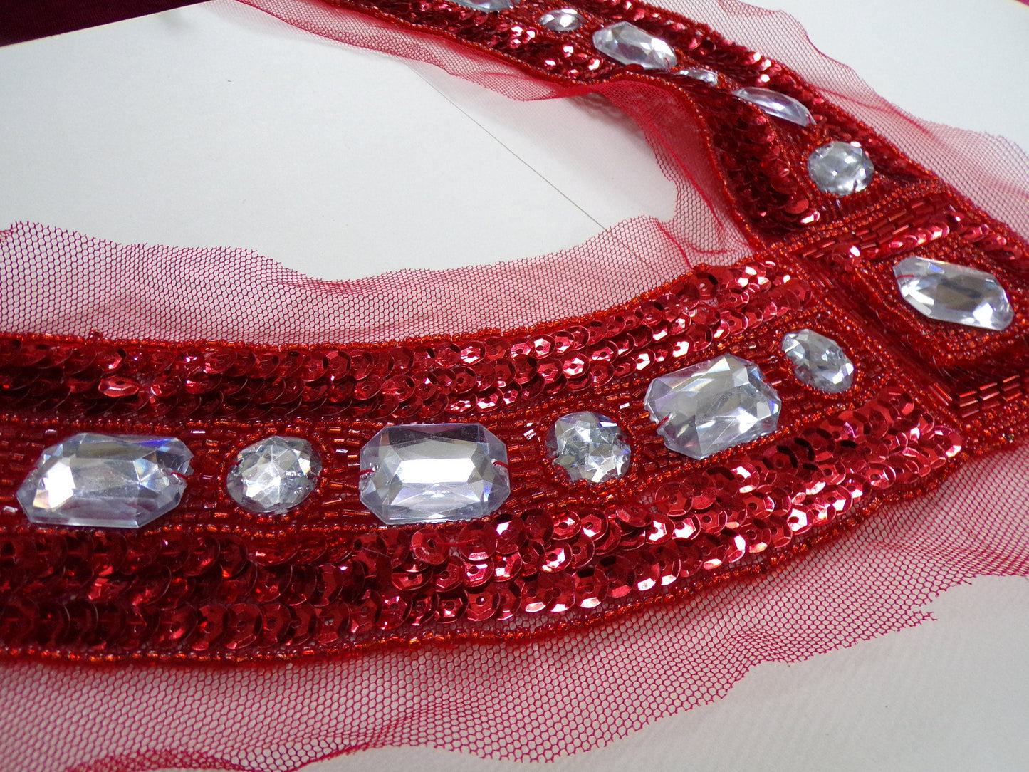 Sequin Neck Trim, Jewel neck trim, Beaded appliqué, evening trim, Dress, Top, Dancewear Clothing decoration
