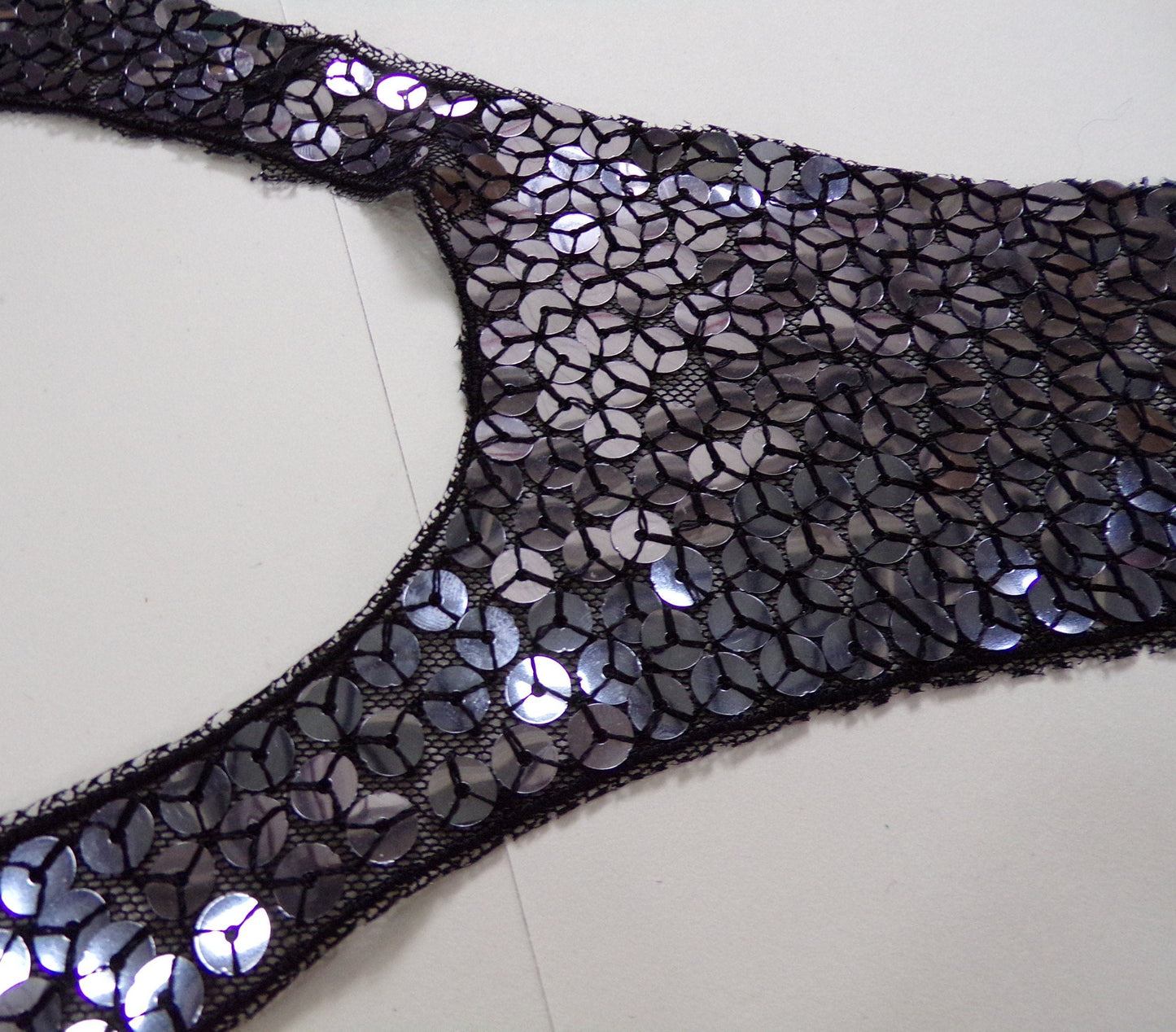 Black Sequin Applique, Sequin Neck Trim, Sequin Lace, Sequin Patch for Dress, Top, Dancewear