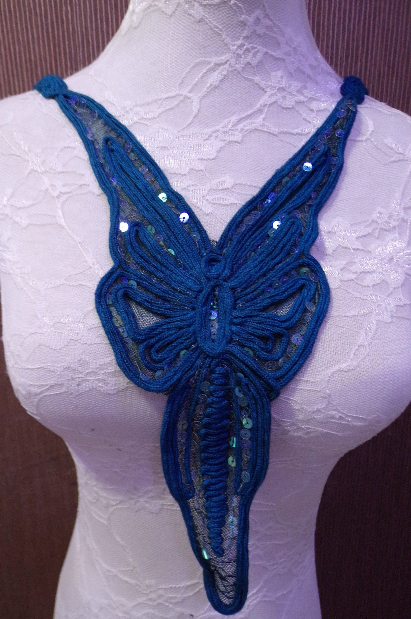 Lace Sequin Neck Trim, Butterfly appliqué, Sew on Patch, Decor, Sewing, Craft