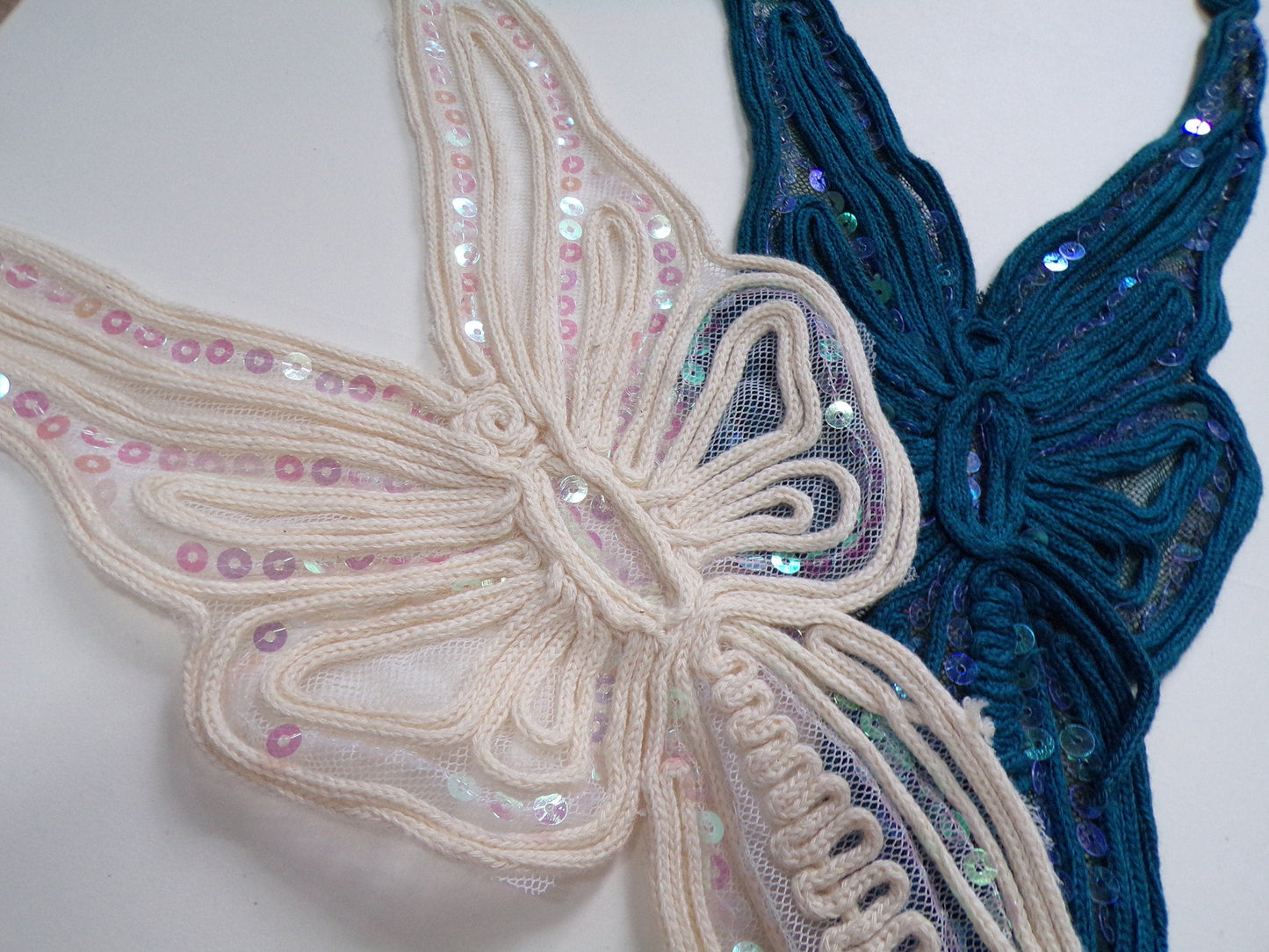 Lace Sequin Neck Trim, Butterfly appliqué, Sew on Patch, Decor, Sewing, Craft