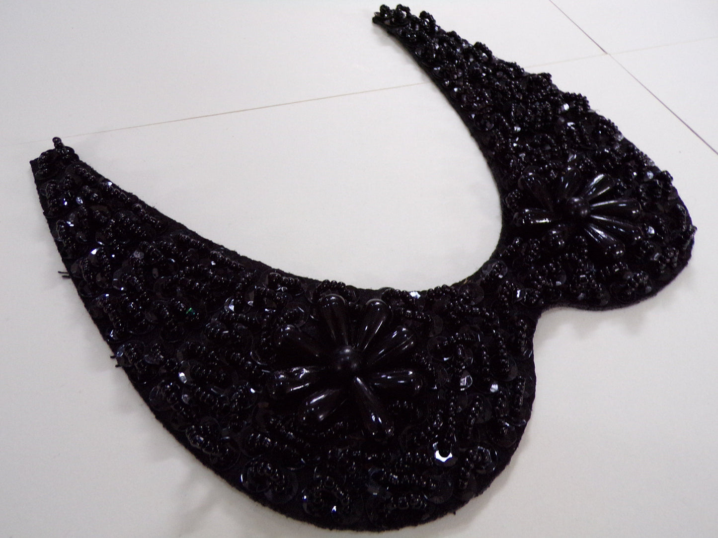 Exquisite Beaded Sequin Collar, black collar, black neck trim, sequin neck trim, bead necktrim