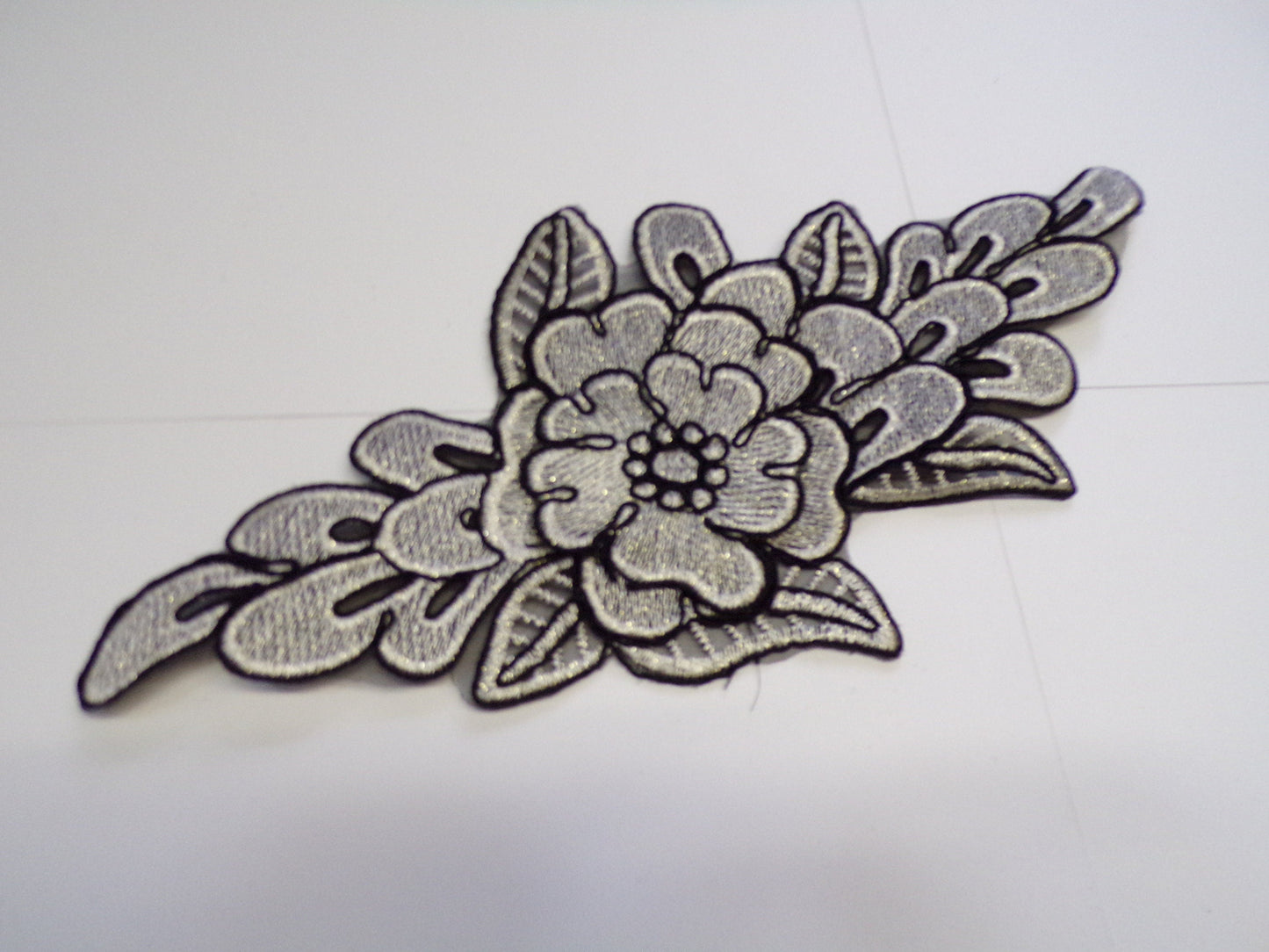 Gold Black guipure flower patch applique