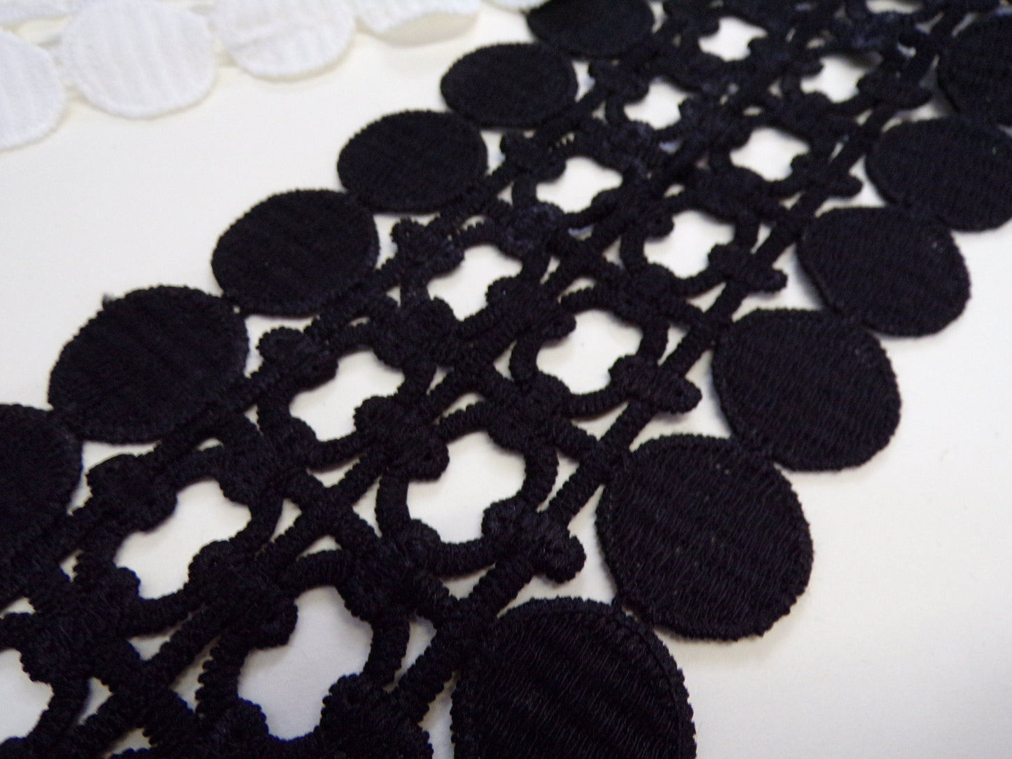 Guipure Lace Trimming Black White 90mm, cotton lace, lace, wide lace