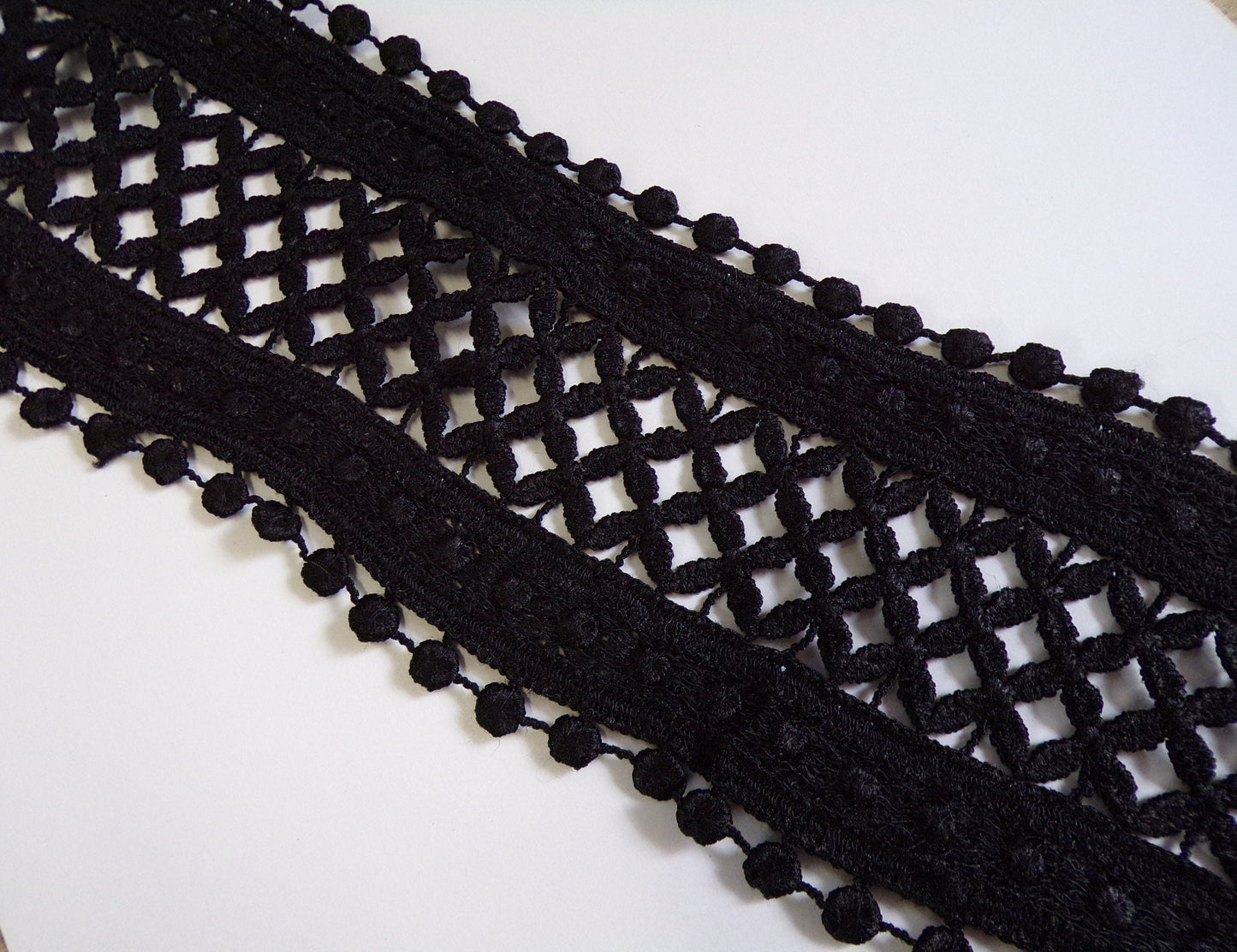8cm, Embroidered lace, cotton lace, crochet lace, poly lace, Black Lace, white lace, 80mm Black White Craft Dress