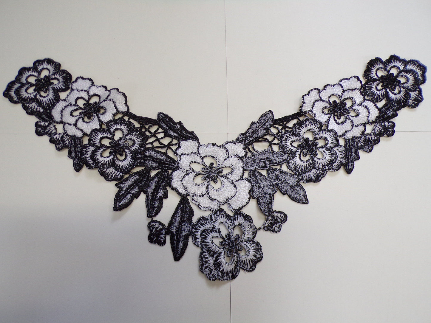 Gold Black guipure flower patch applique, neck trim, gold foil neck trim, couture trim