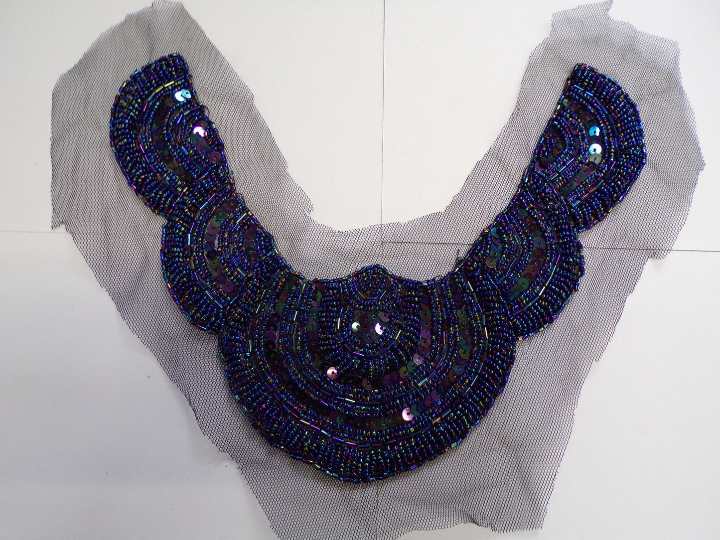 Beautiful Deep Blue Sequin Beaded Applique, Round Neck, top, dress, dancewear, decoration, sewing, craft