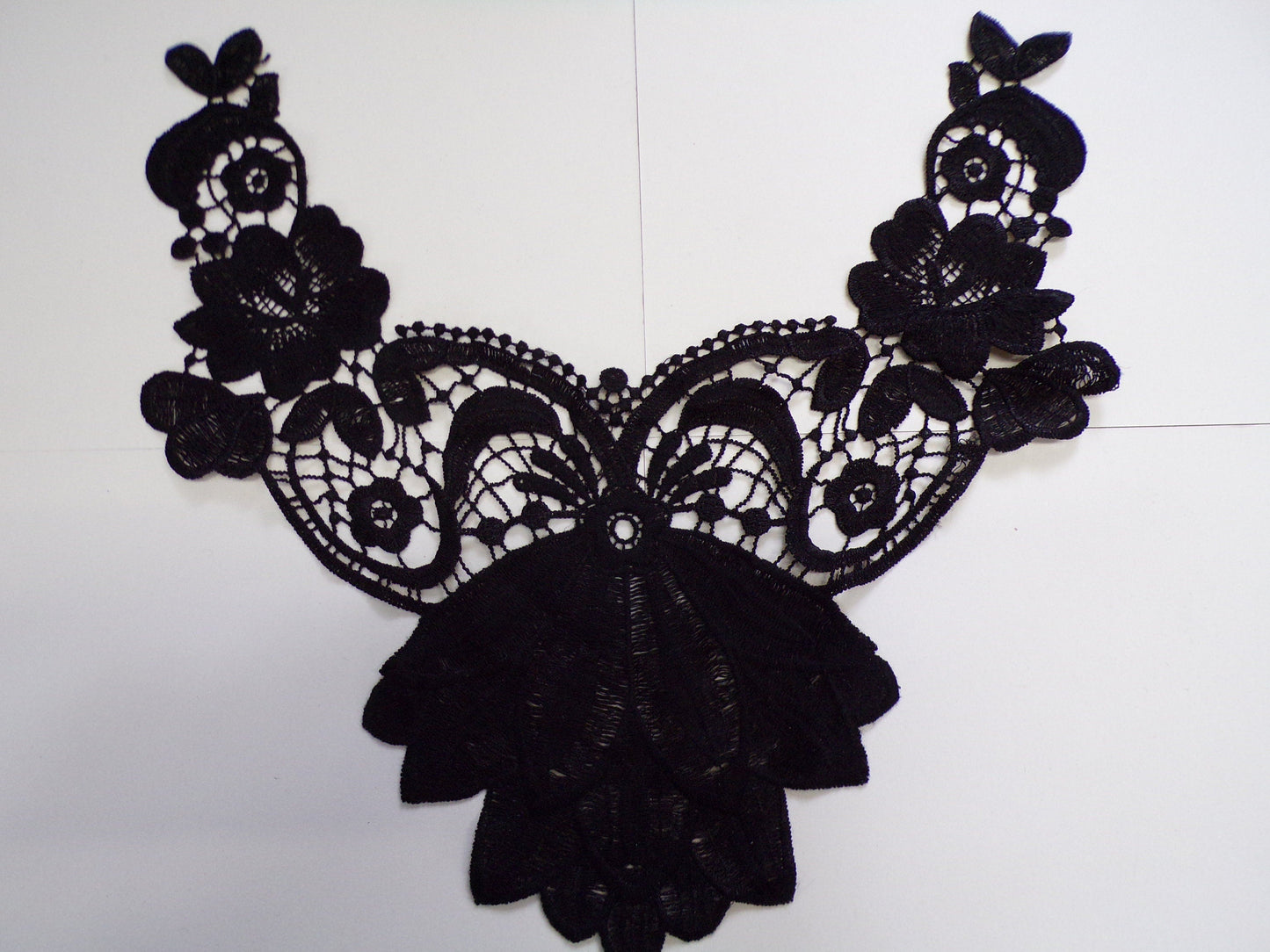 Beautiful Gold Black guipure flower patch applique, neck trim, neck gold foil trim