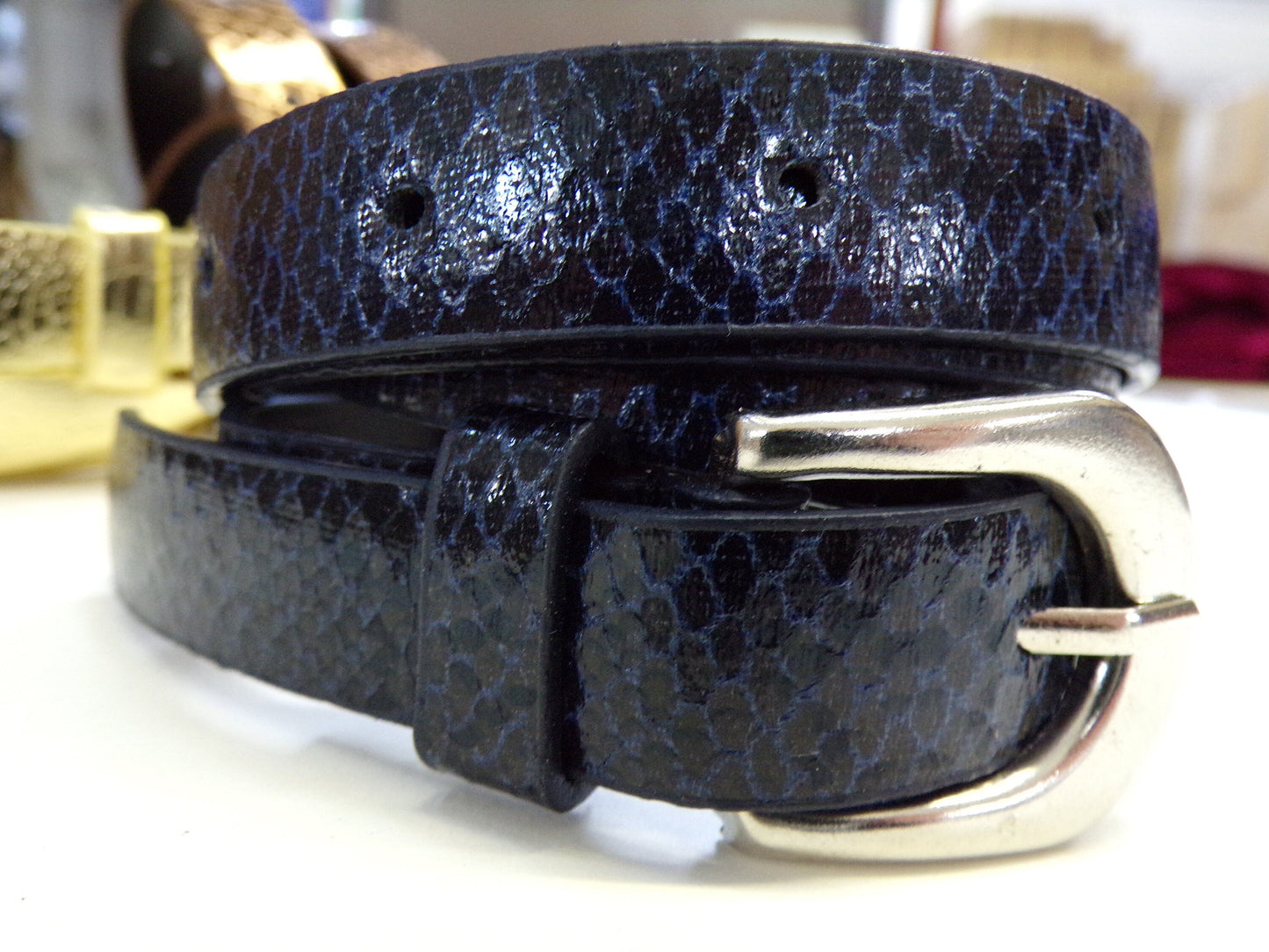 Women's Snake Design Belt -Thin Style - In Navy, Gold, Bronze, quality belts, faux snake skin belt, belts, fashion belts, 2cm belt