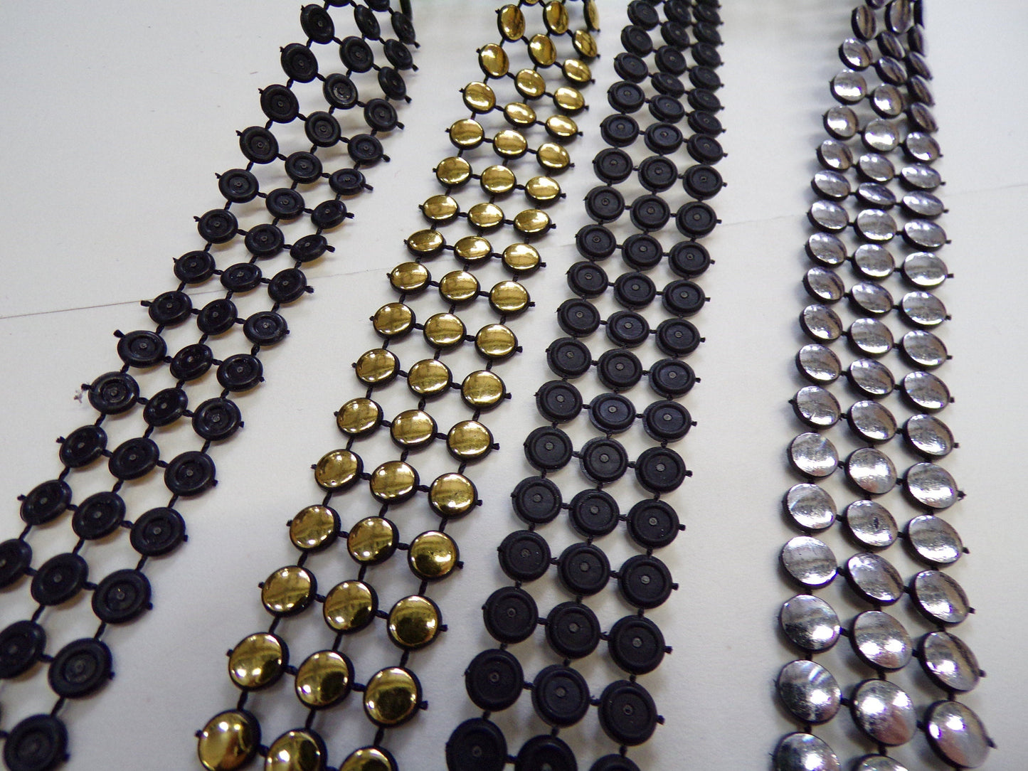 1 Mtr - Silver or Gold rigid stud Trim, stud look trim, soft easy sew, stud tape, crafts, decoration, stud
