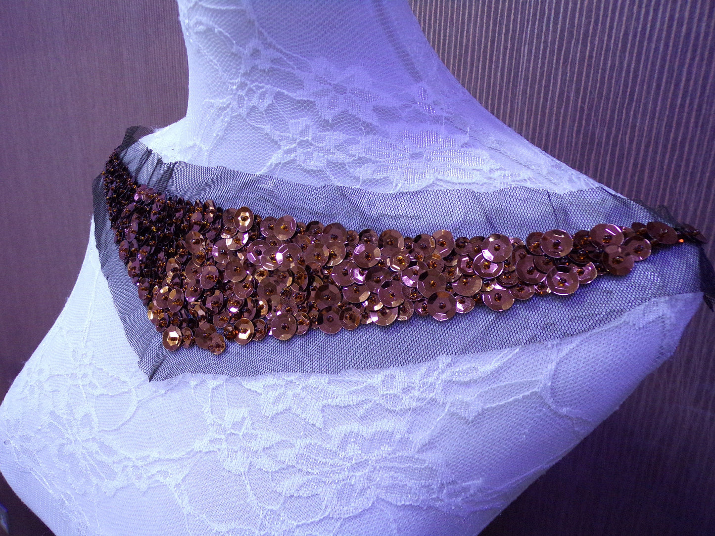 Beautiful Sequin Applique Patch Neck Trim, Round Neck