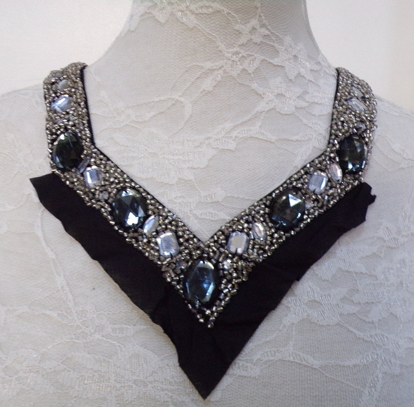 Black Beaded Neck Trim, jewel neck trim, beaded neck trim, diamanté neck trim for dress, top, dancewear, clothing