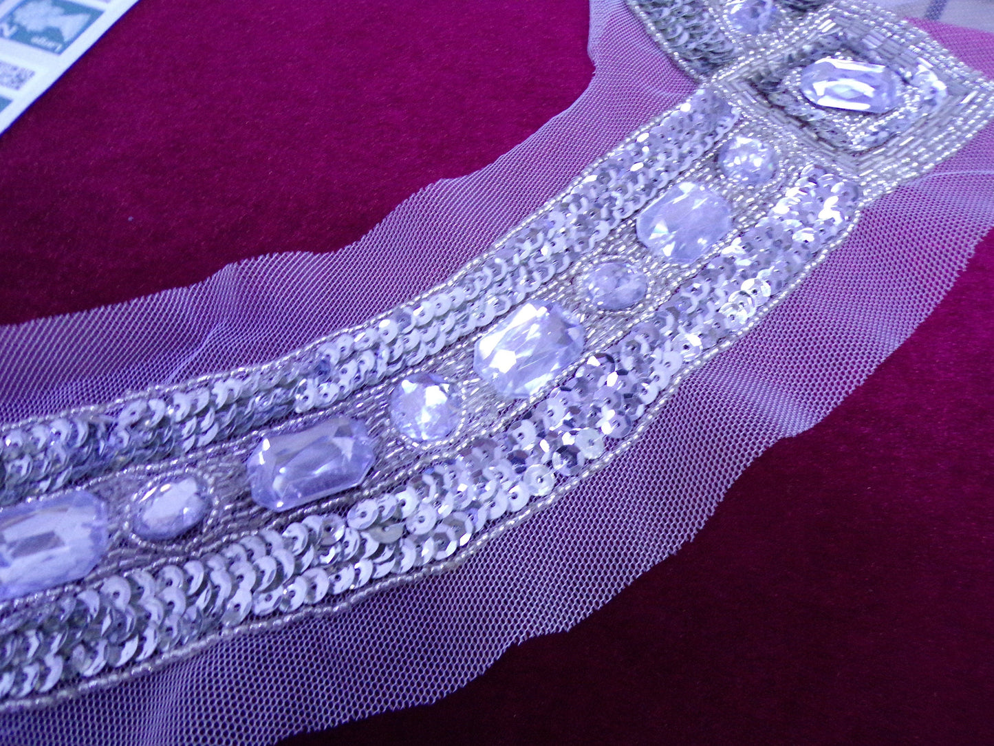 Sequin Neck Trim, Jewel neck trim, Beaded appliqué, evening trim, Dress, Top, Dancewear Clothing decoration