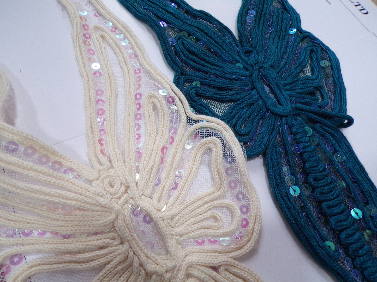 Lace Sequin Neck Trim, Butterfly appliqué, Sew on Patch, Decor, Sewing, Craft