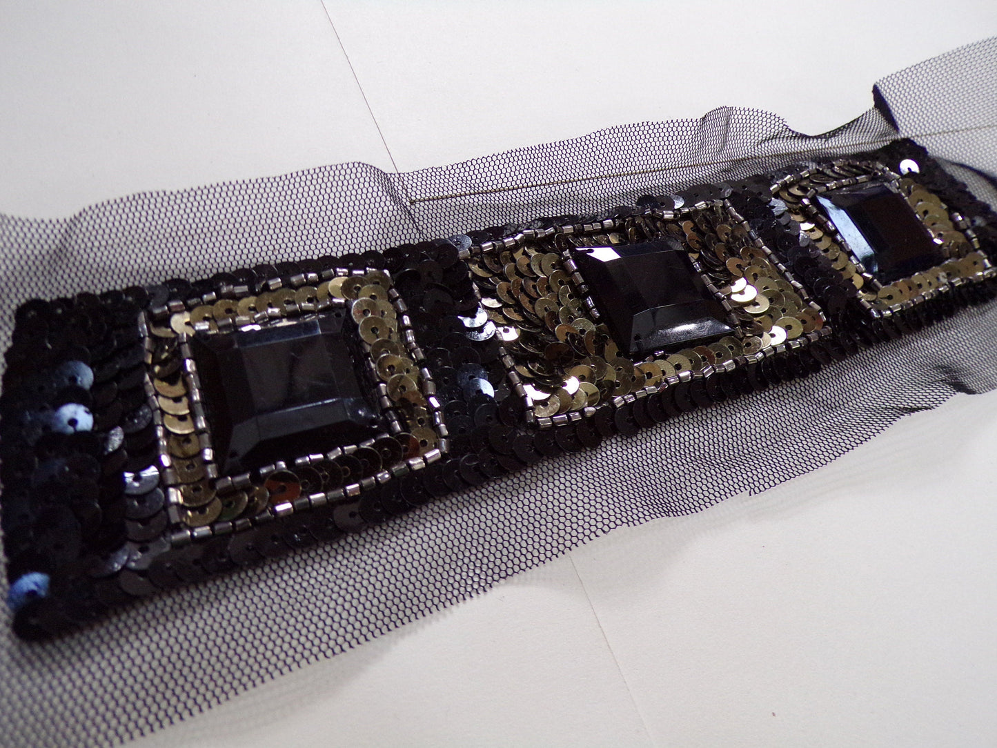 Black Gold Sequin Applique, jewel appliqué, fashion patch, couture Appliqué, sequin appliqué, jewel patch