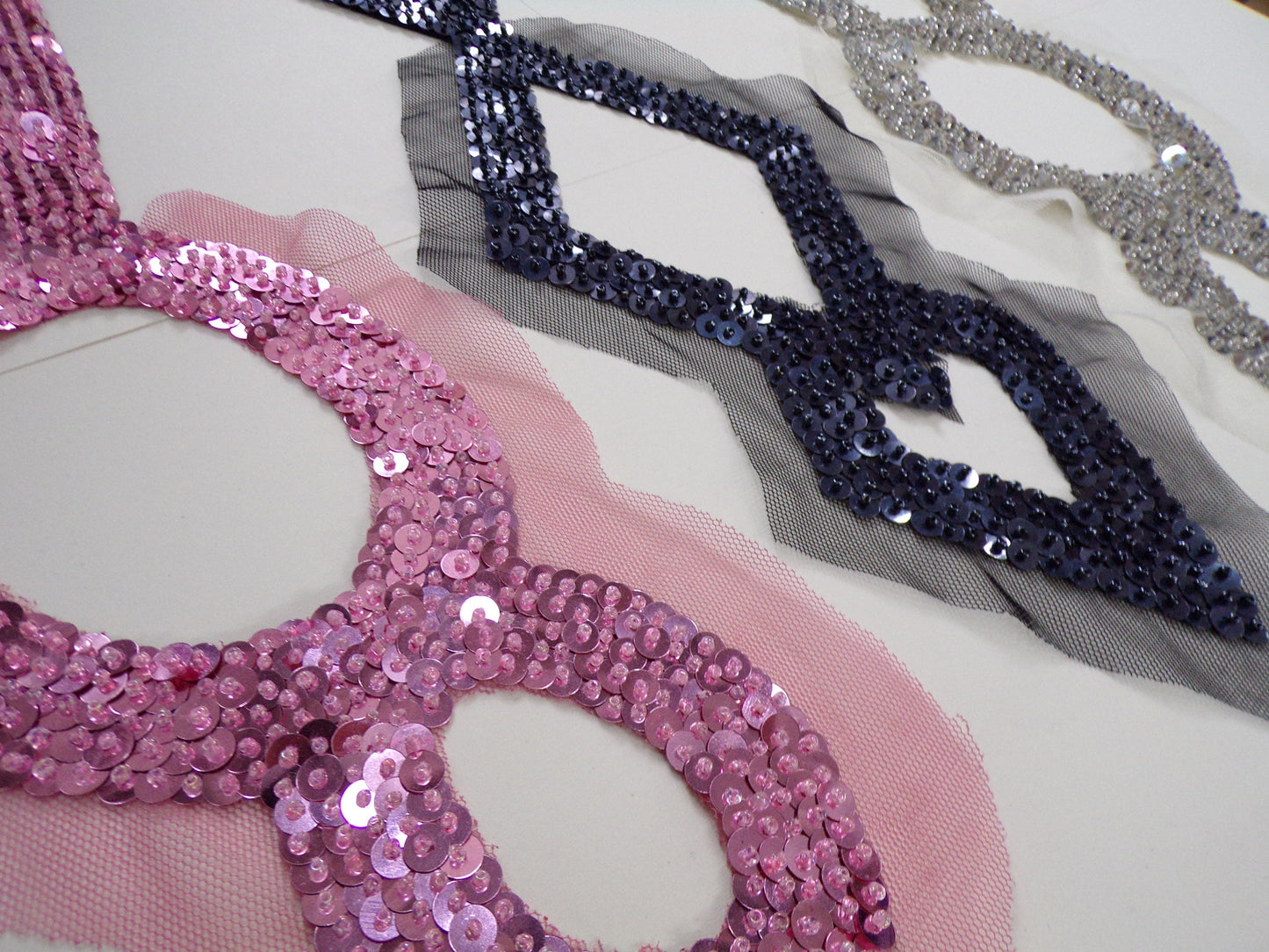 Exquisite Sequin Applique 3 colours, Sequins lace, Sequins Mesh Lace Trim, Sew on Applique for tops, dresses, dancewear, crafts