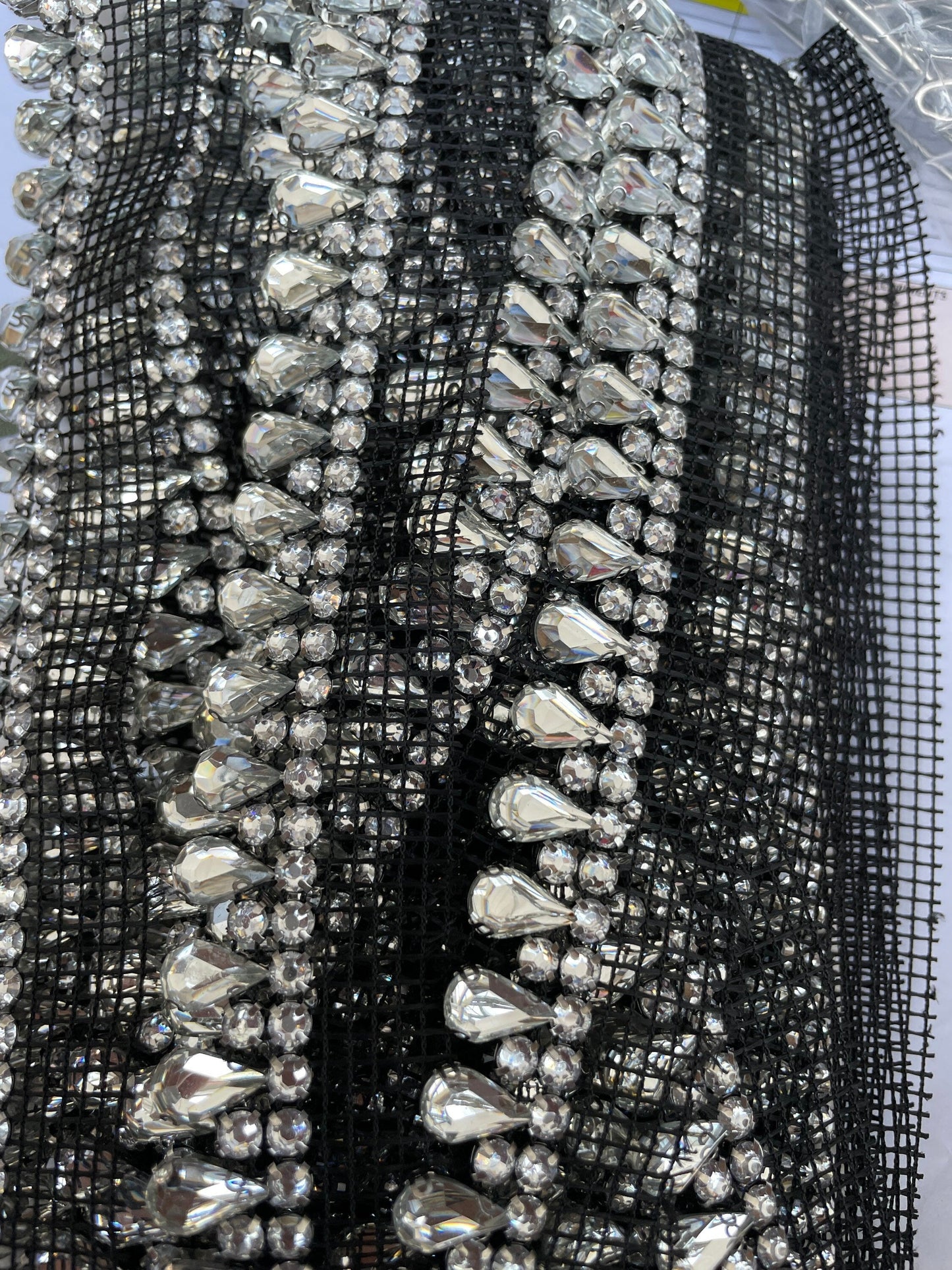 Diamanté teardrop Jewel on mesh, diamanté on mesh, jewel trim, diamanté tape, diamanté jewel