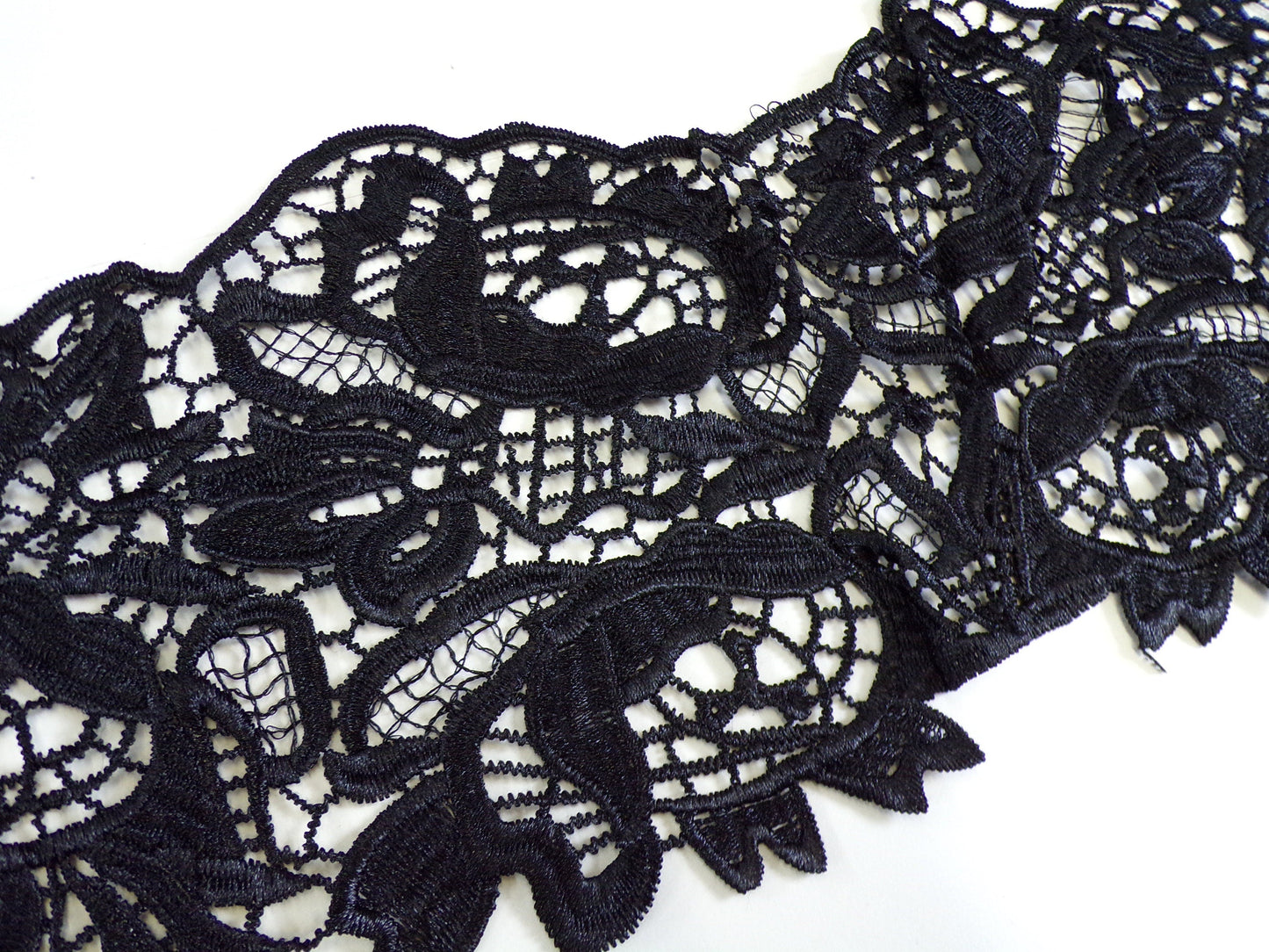 Black Elegant Guipure Trim 16.5 mm, Decorative Floral Patch for tops, dresses, dancewear, underwear, Sewing Craft, Bust trim