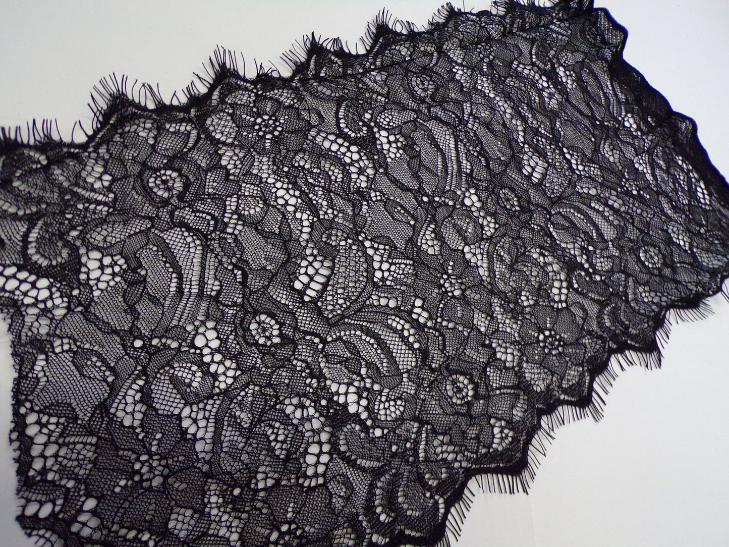Delicate Lace, Black Eyelash Lace Trim, 21cm wide, fashion lace