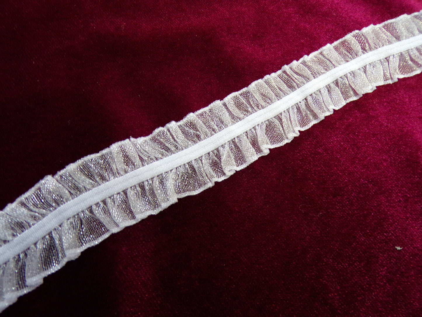 Pleated Stretch Lace Trim, Lace, Elastic, Ribbon, Black, White, 2cm wide, organza frill, elastic frill.