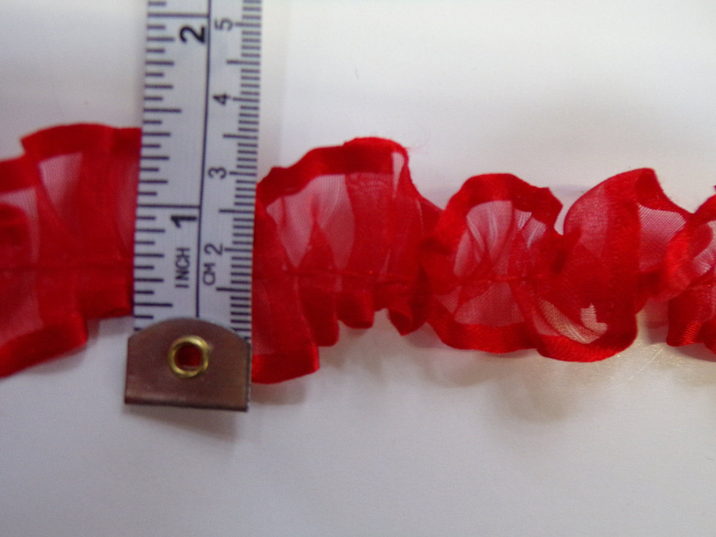 Beautiful Red Ribbon Tape for Sewing, Craft, 3cm wide, gathered organza, frill, red frill, Christmas