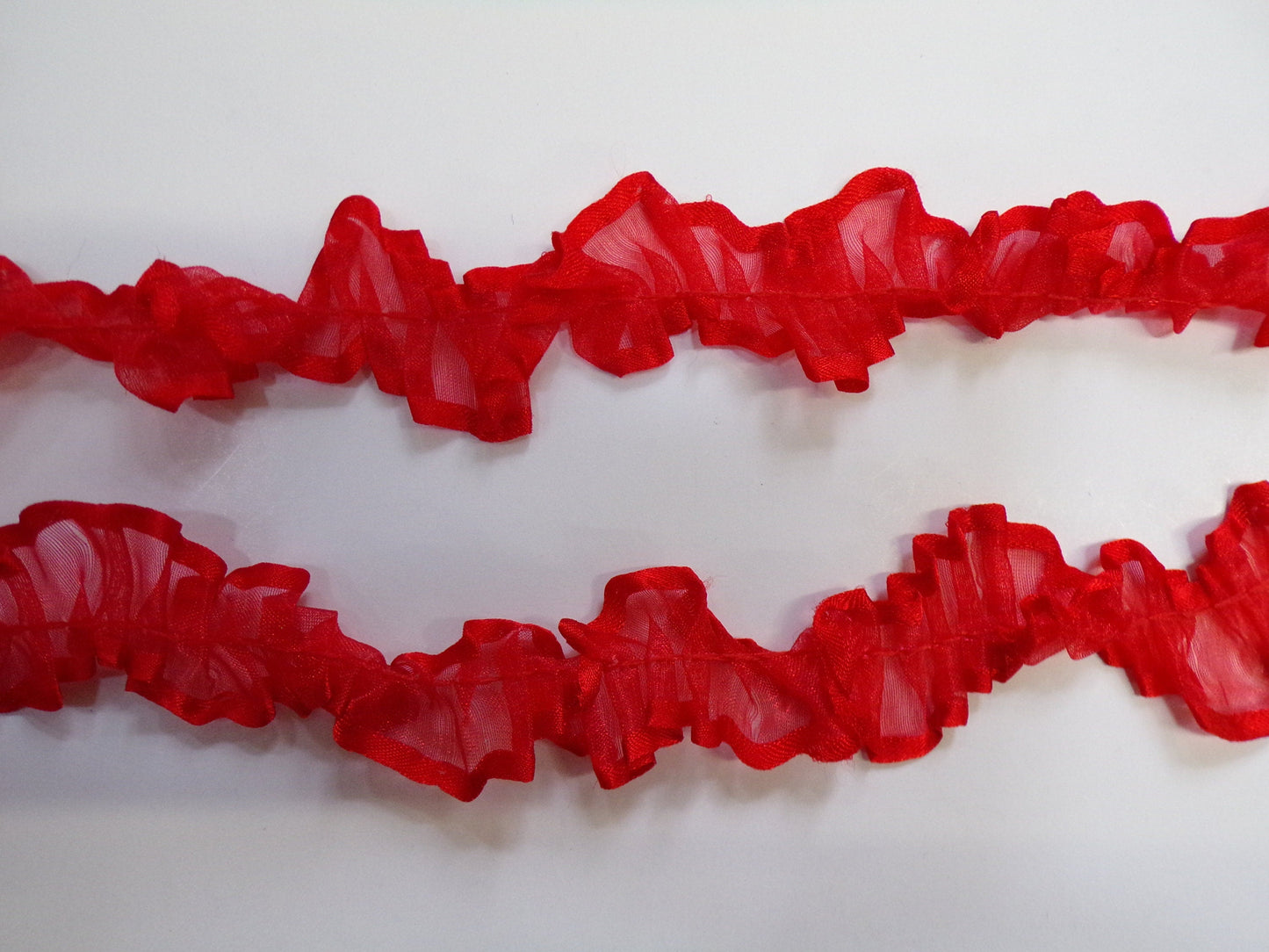 Beautiful Red Ribbon Tape for Sewing, Craft, 3cm wide, gathered organza, frill, red frill, Christmas