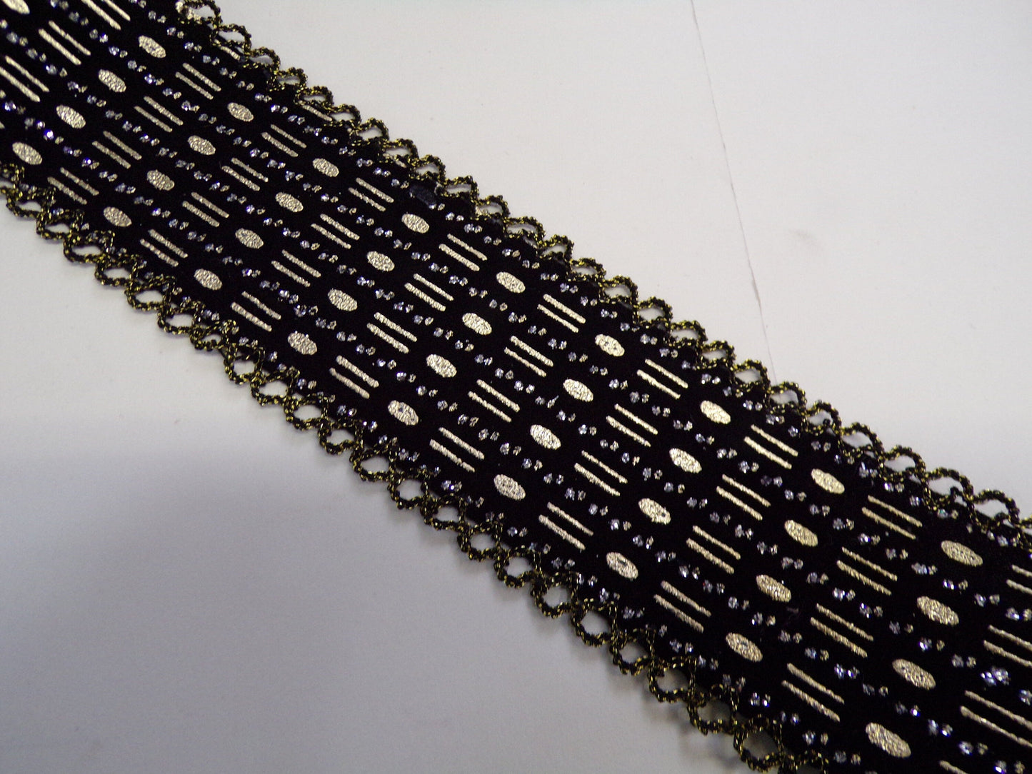 5cm wide Black Gold Lurex Trim, Glitter tape, Gold fancy trim, Velvet trim, Vintage trim. 2” wide tape.