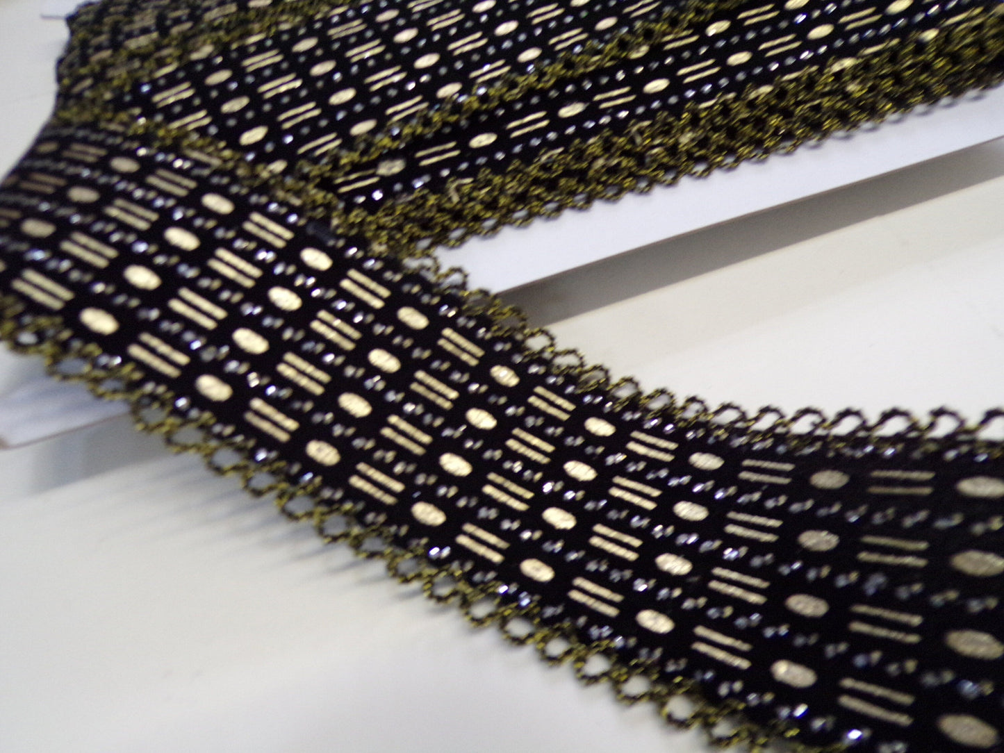 5cm wide Black Gold Lurex Trim, Glitter tape, Gold fancy trim, Velvet trim, Vintage trim. 2” wide tape.