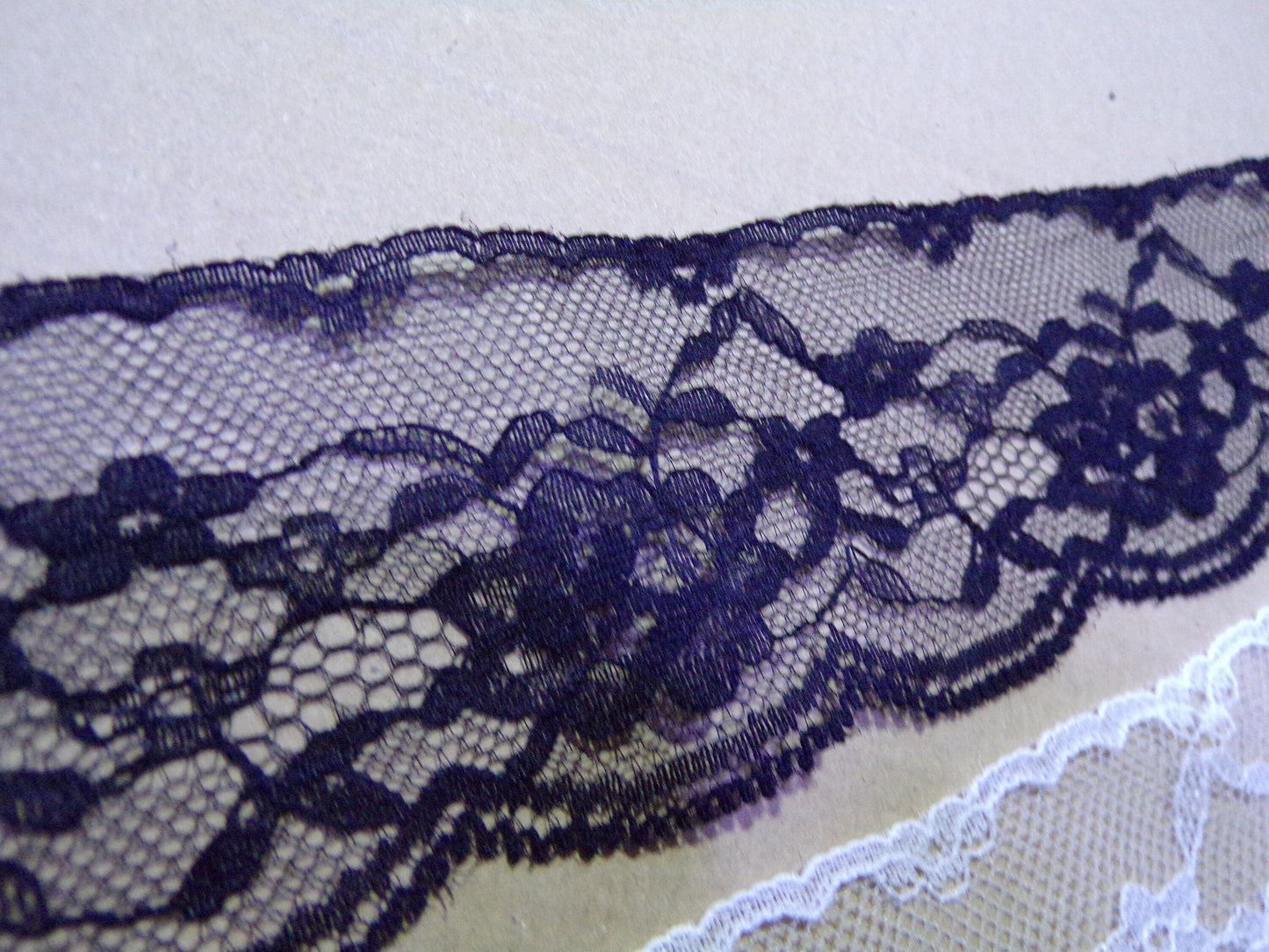 5.5cm wide Delicate White or Black Lace Trim , fine lace, rigid lace, lingerie lace