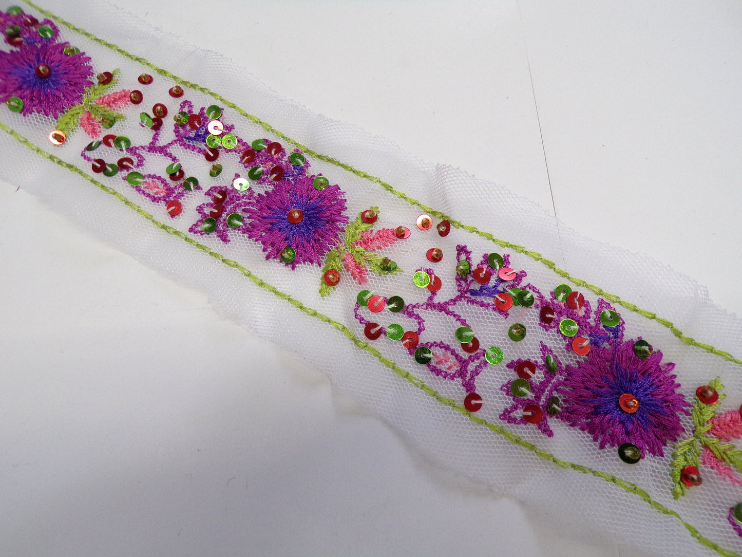 Embroidered Lace Trim with Sequins for Sewing Craft Dress, 6cm wide, sequins lace, sequin on mesh, rainbow trim, purple trim