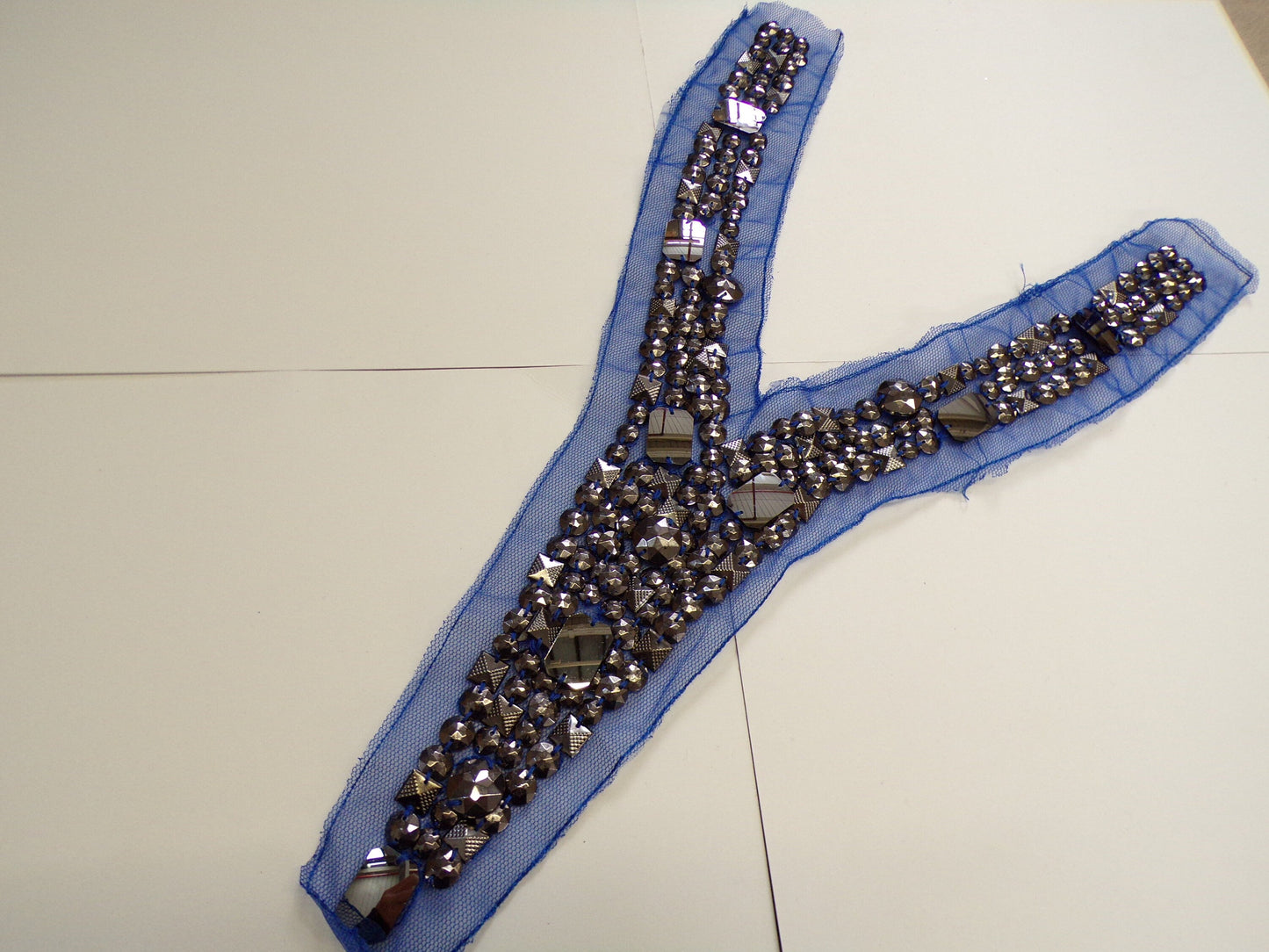 Beaded diamond mesh Collar, Applique, V Neck, 4 colours, jewel neck trim, stone trim