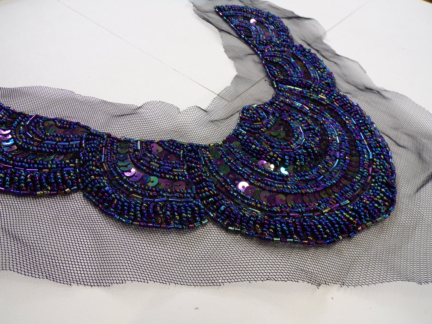Beautiful Deep Blue Sequin Beaded Applique, Round Neck, top, dress, dancewear, decoration, sewing, craft