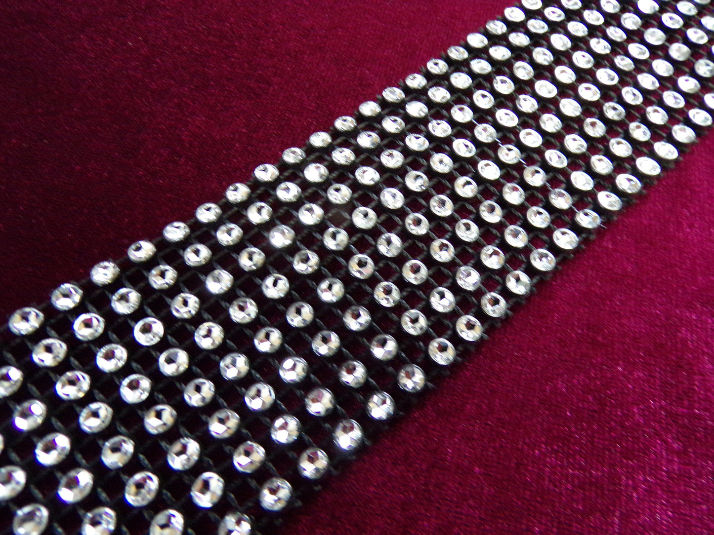 1 Mtr, Imitation Diamante Trim, 40mm tape, 4 colours, easy to sew diamanté, 8 row diamanté look, decoration, embellishment