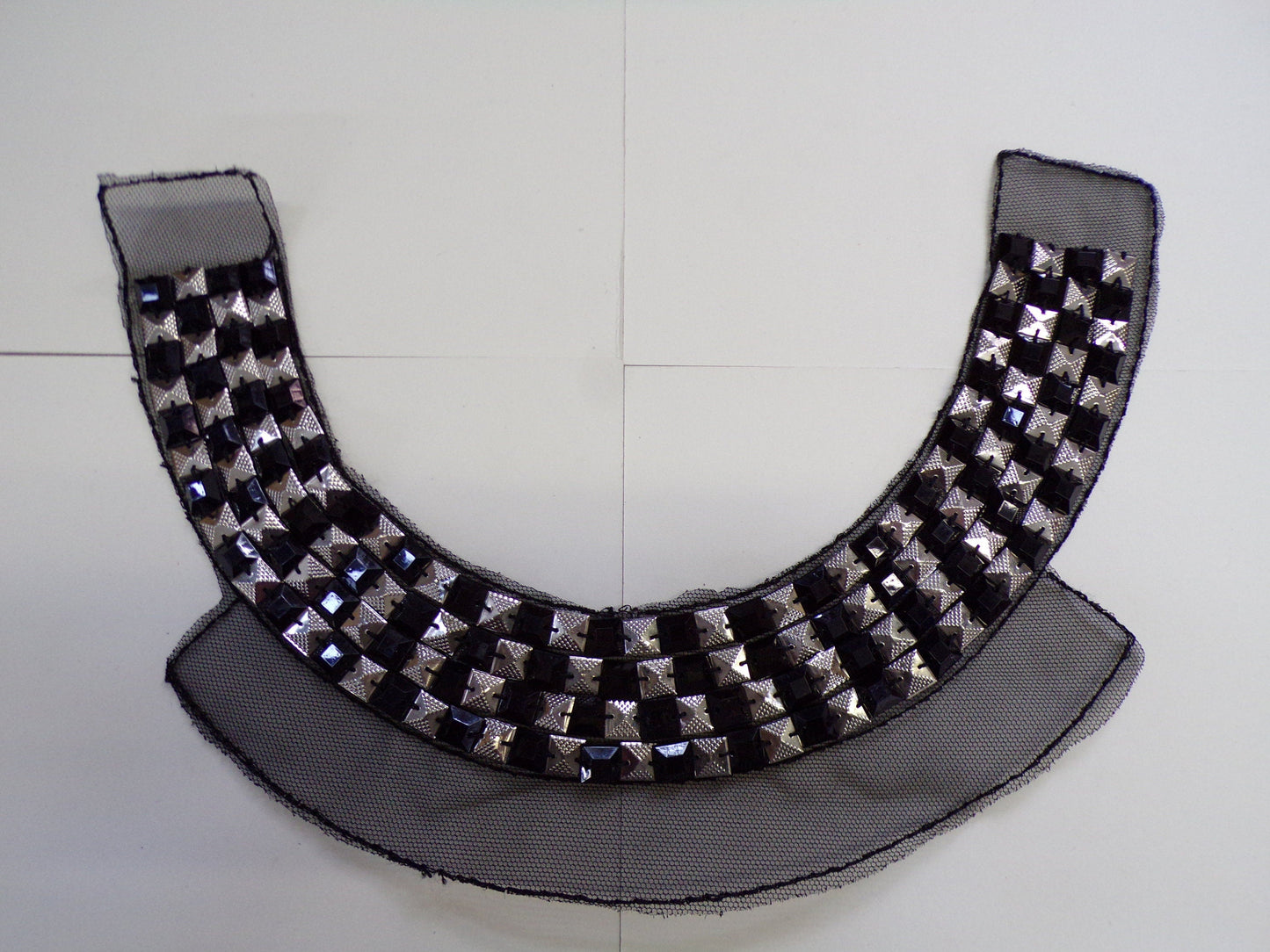 Beautiful Black Silver Applique Patch, Round Neck, neck trim , appliqué, metal necktrim