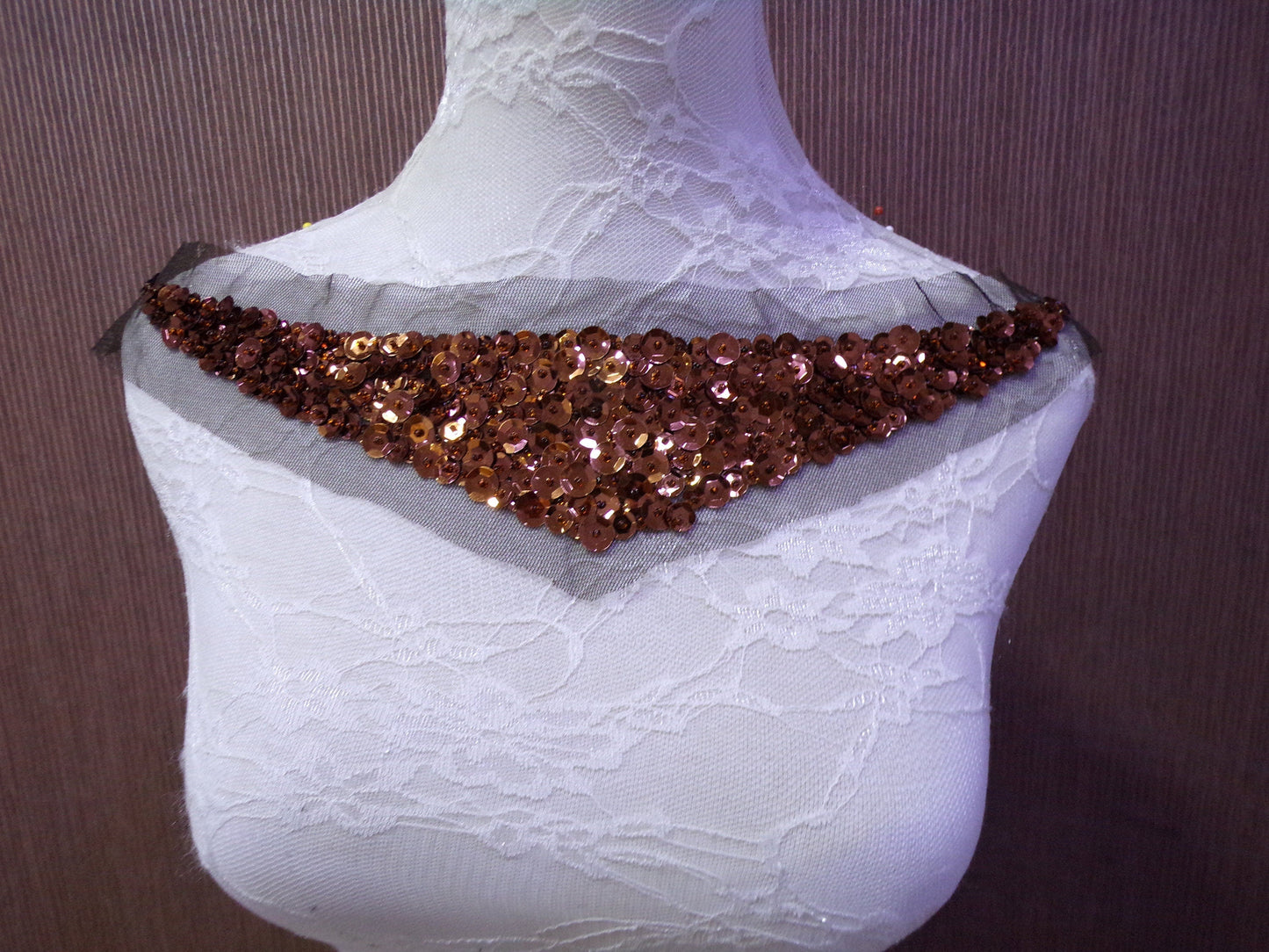 Beautiful Sequin Applique Patch Neck Trim, Round Neck