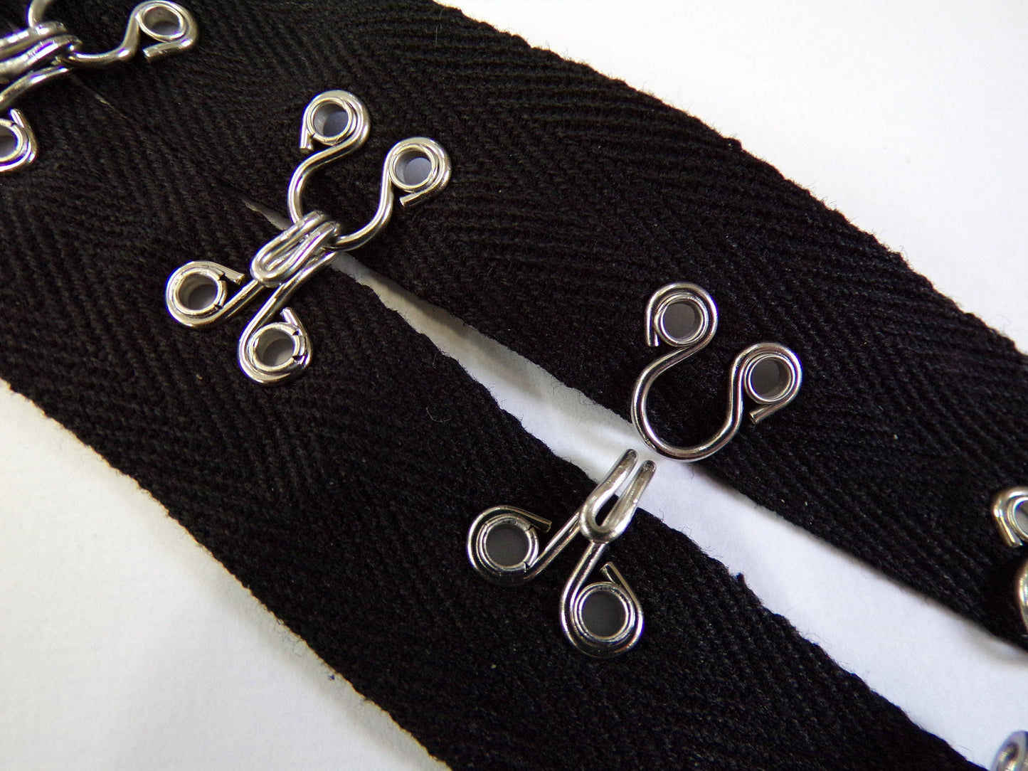 20mm, Hook and Eye Tape Cotton Twill, black or ivory, chunky hook and eye tape, corset tape, lingerie tape, quality approved. Hooks and eyes