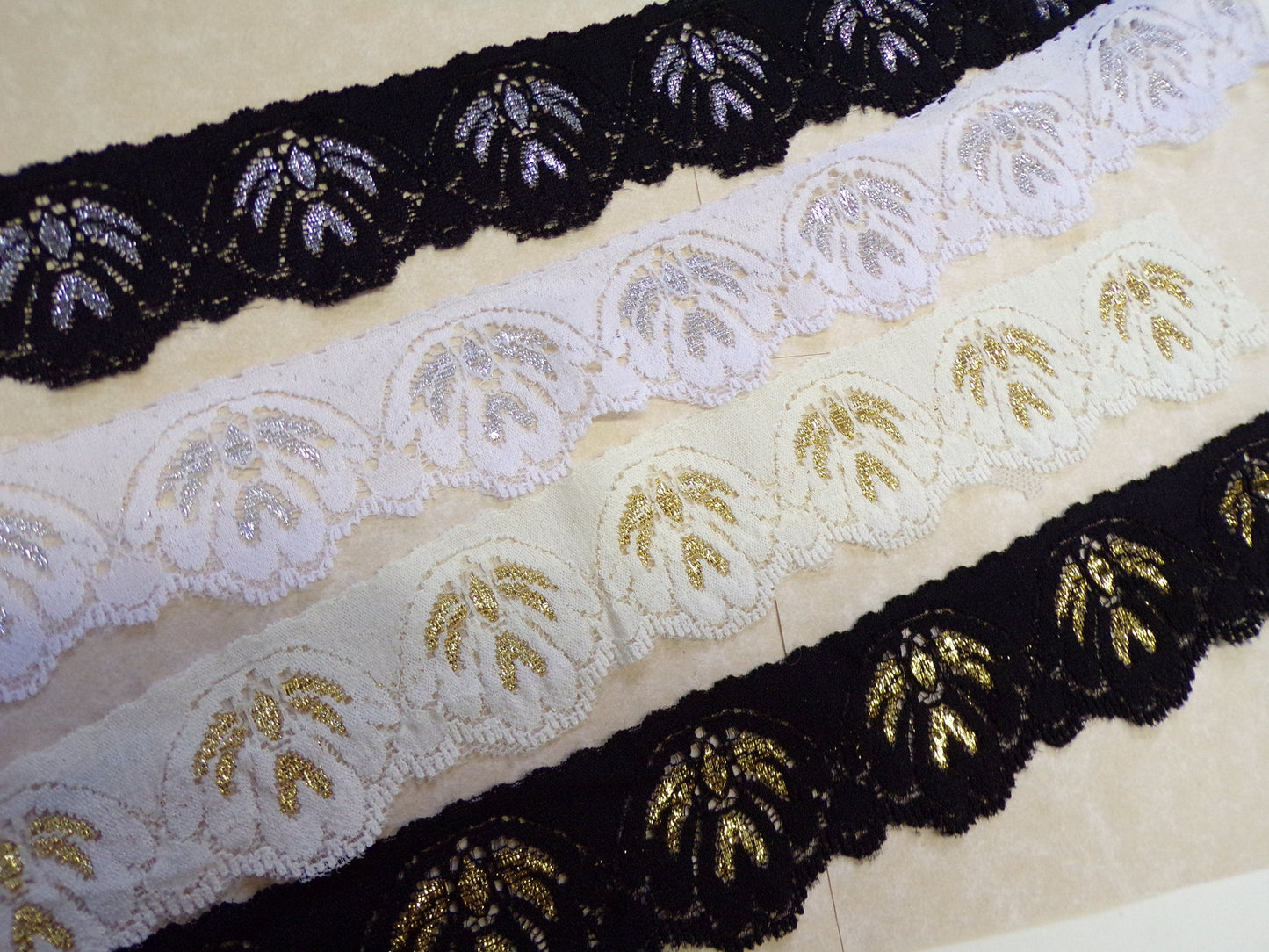 4cm wide Fine Stretch Lace Trim, Stretch Lace with lurex for Sewing, Craft, lurex lace, lace