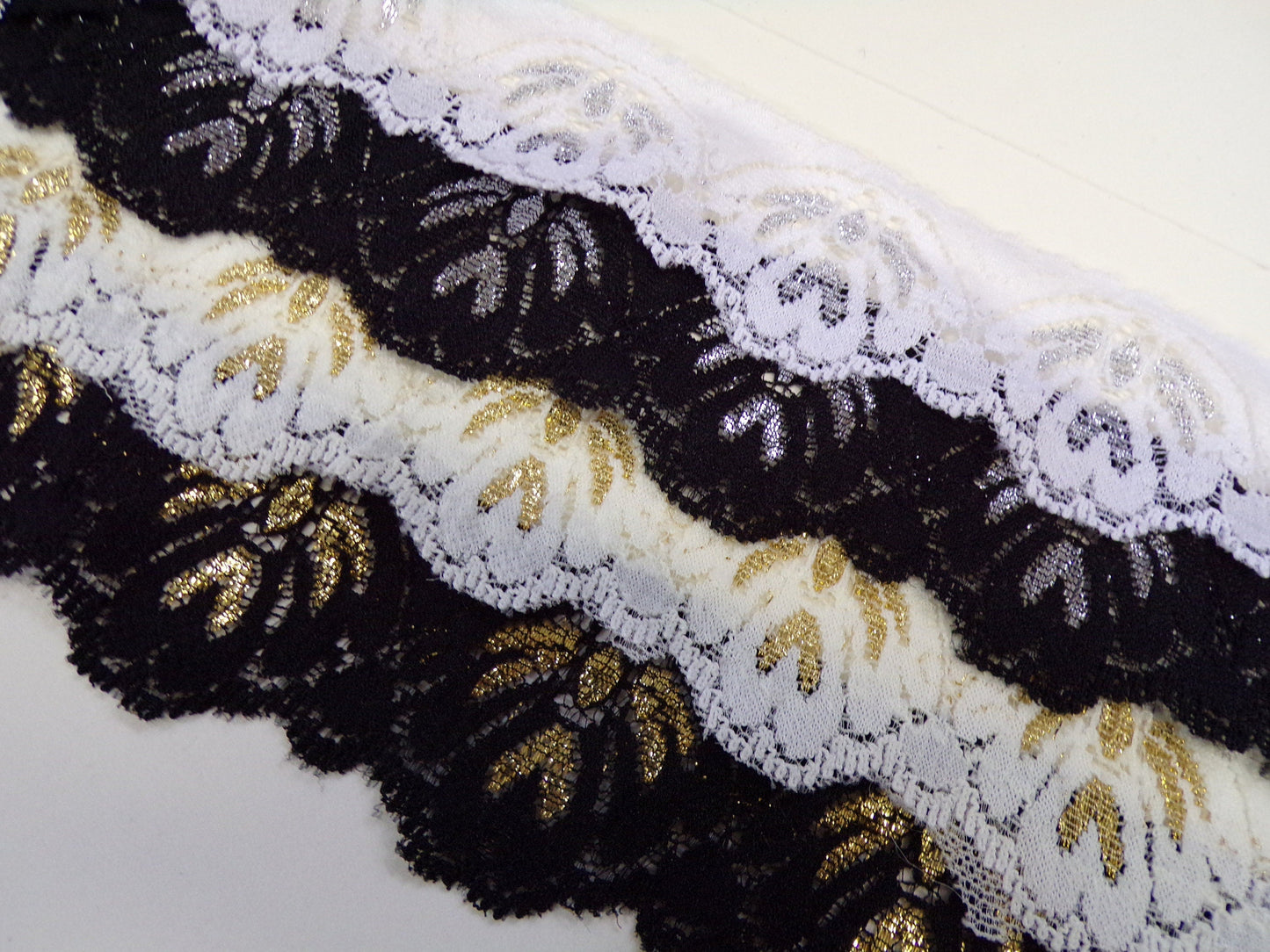 4cm wide Fine Stretch Lace Trim, Stretch Lace with lurex for Sewing, Craft, lurex lace, lace