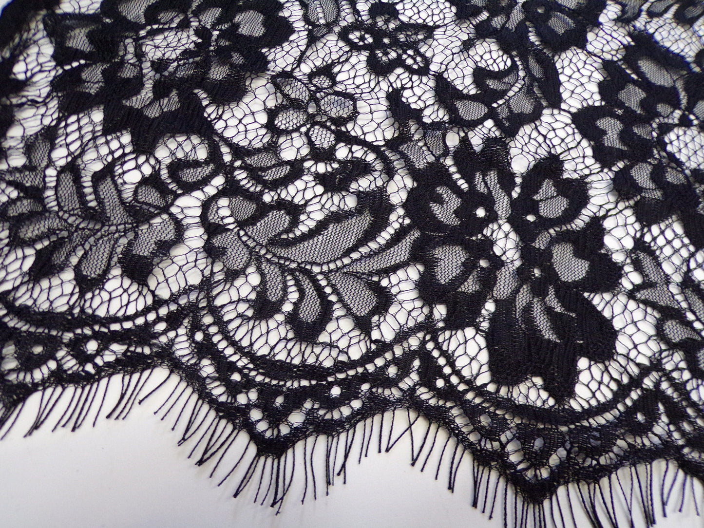 Delicate Black Eyelash Lace Trim 26cm wide, black lace, Sewing, Craft, eyelash lace, fashion lace