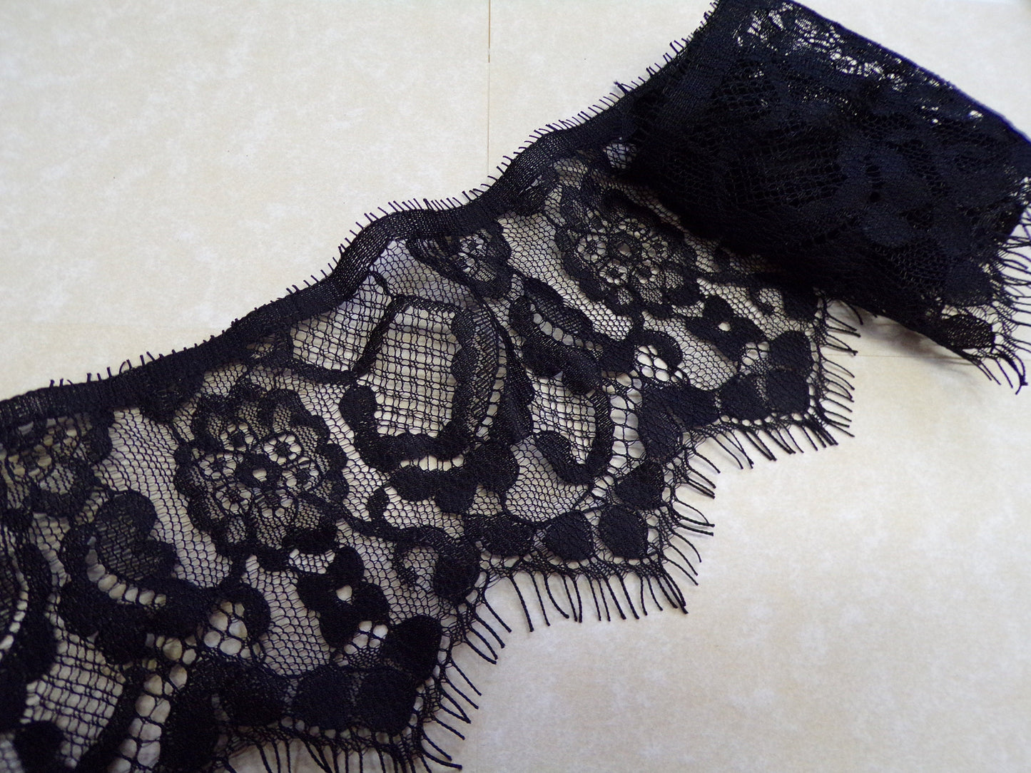 Delicate Black Eyelash Lace Trim 8.5cm wide, lace, rigid lace, eyelash, lingerie lace, tops, dresses, clothing