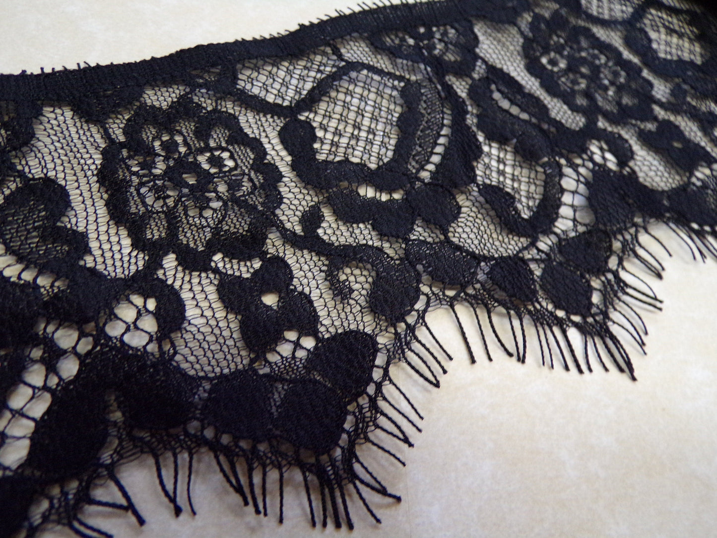 Delicate Black Eyelash Lace Trim 8.5cm wide, lace, rigid lace, eyelash, lingerie lace, tops, dresses, clothing