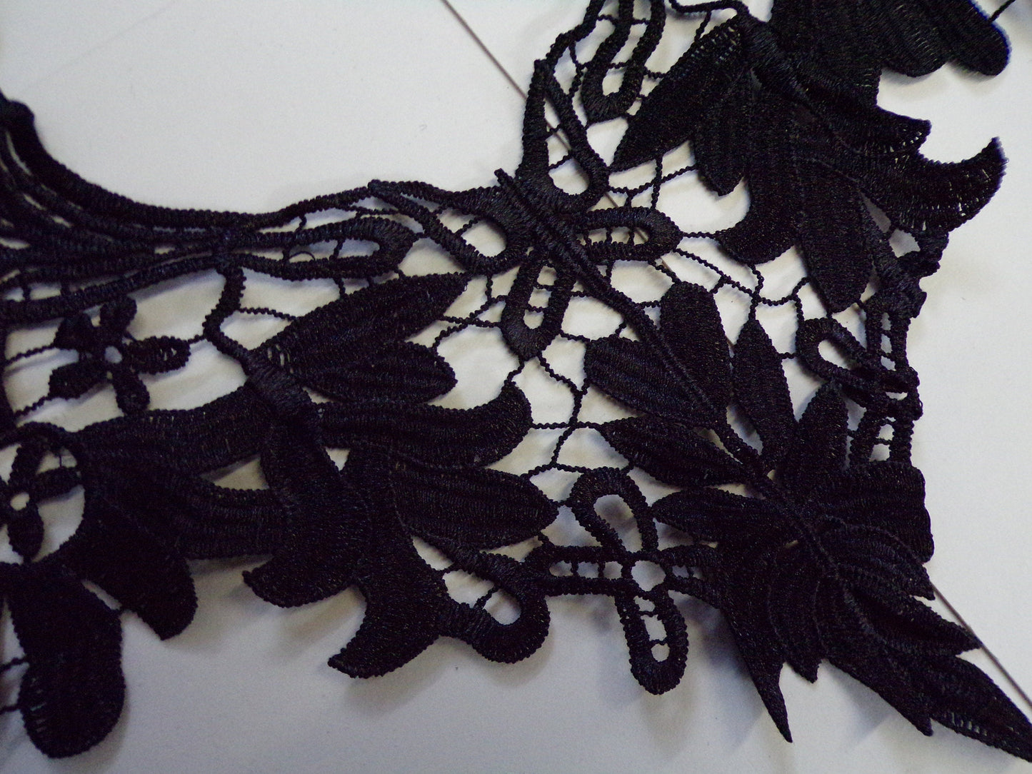 Exquisite Embroider Black Lace Applique, Large body trim, Neck Trim, Floral Appliqué, Sewing Patch