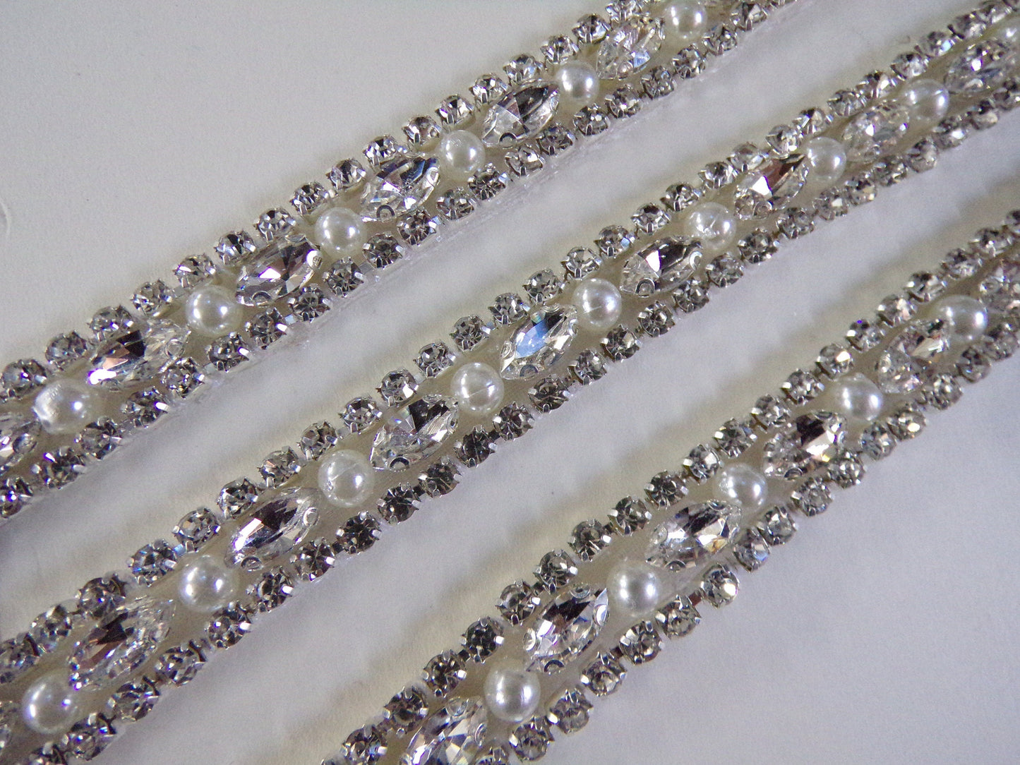 Diamante Pearl Beaded Trim, Iron on Rhinestone Ribbon for Bridal, Sash Diamante Wedding, Belt, Hat, Bag, Craft, iron on diamante, diamante,