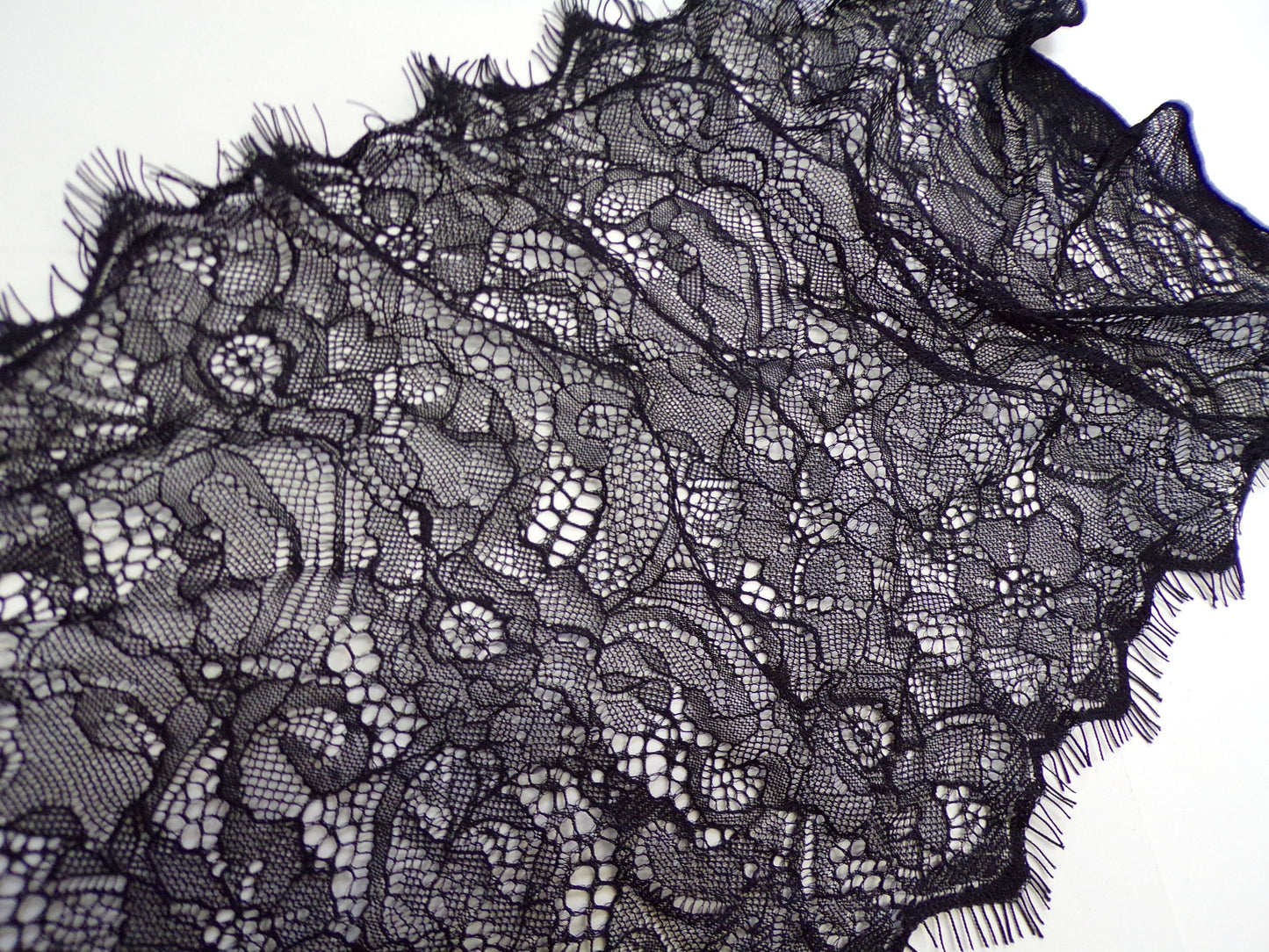 Delicate Lace, Black Eyelash Lace Trim, 21cm wide, fashion lace