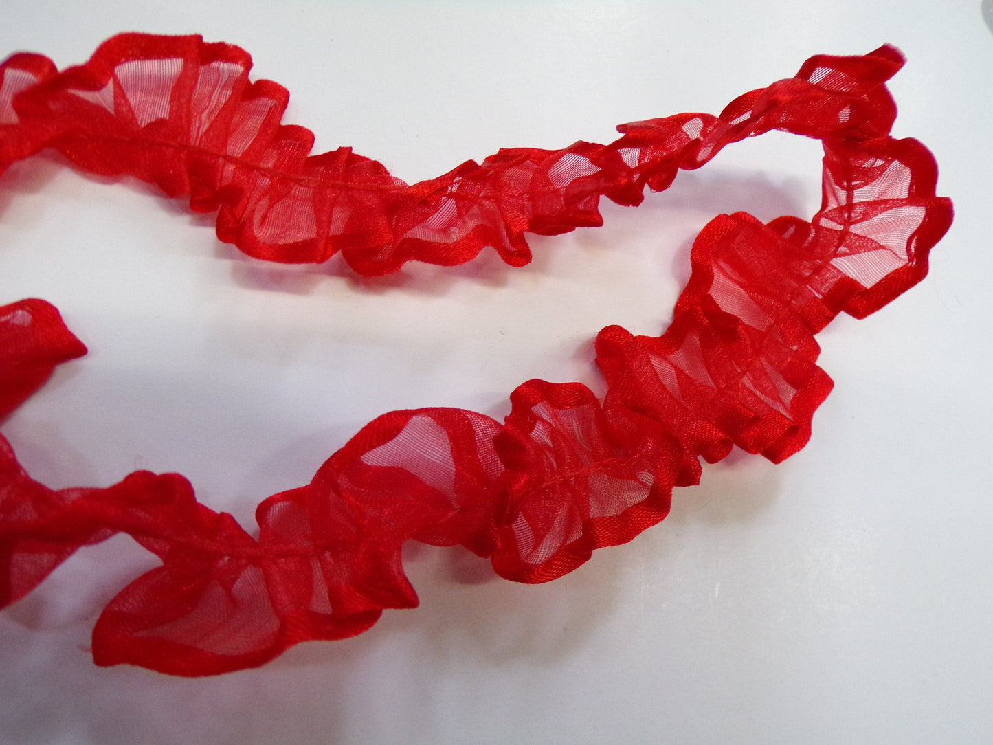 Beautiful Red Ribbon Tape for Sewing, Craft, 3cm wide, gathered organza, frill, red frill, Christmas